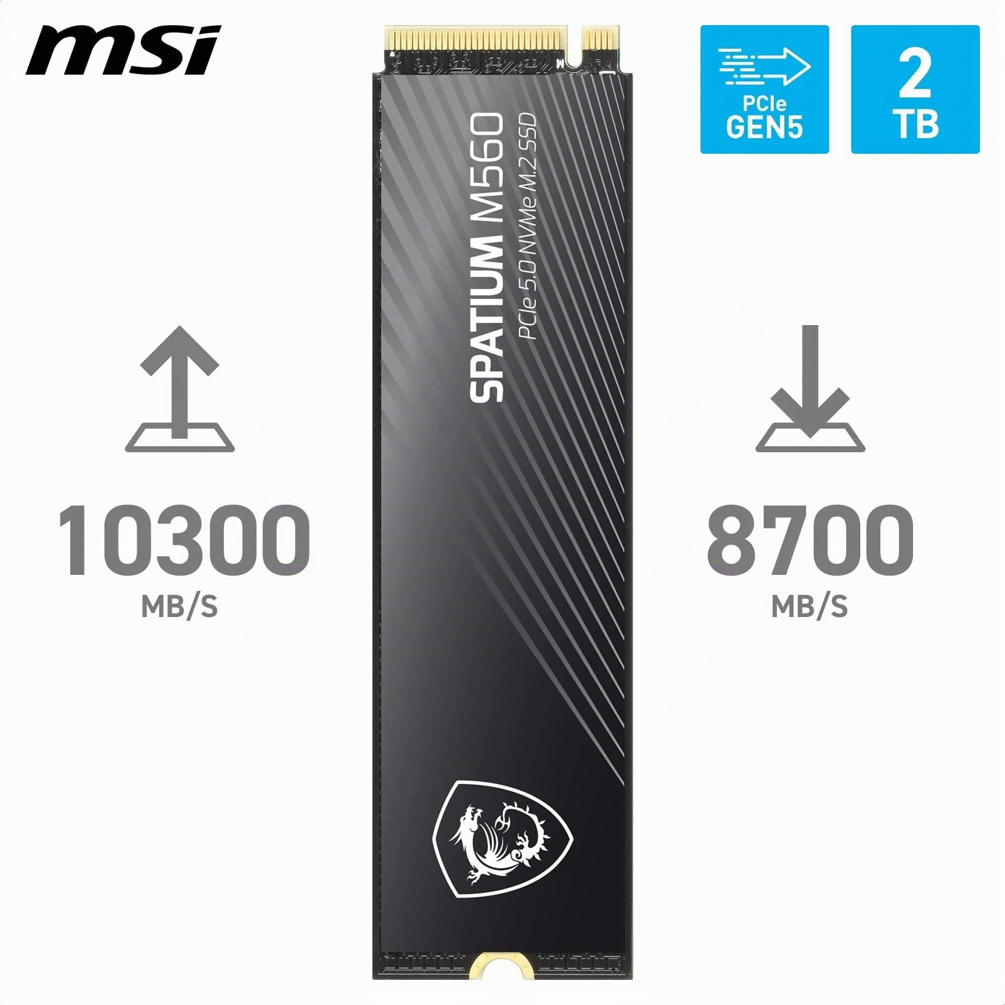MSI SPATIUM M560 SSD 2 TB – PCIe 5.0 NVMe M.2 interne SSD, 10.300 MB/s Lesen & 8.700 MB/s Schreiben, 3D NAND, integrierte Datensicherheit, Center – 1200 TBW Bild 3