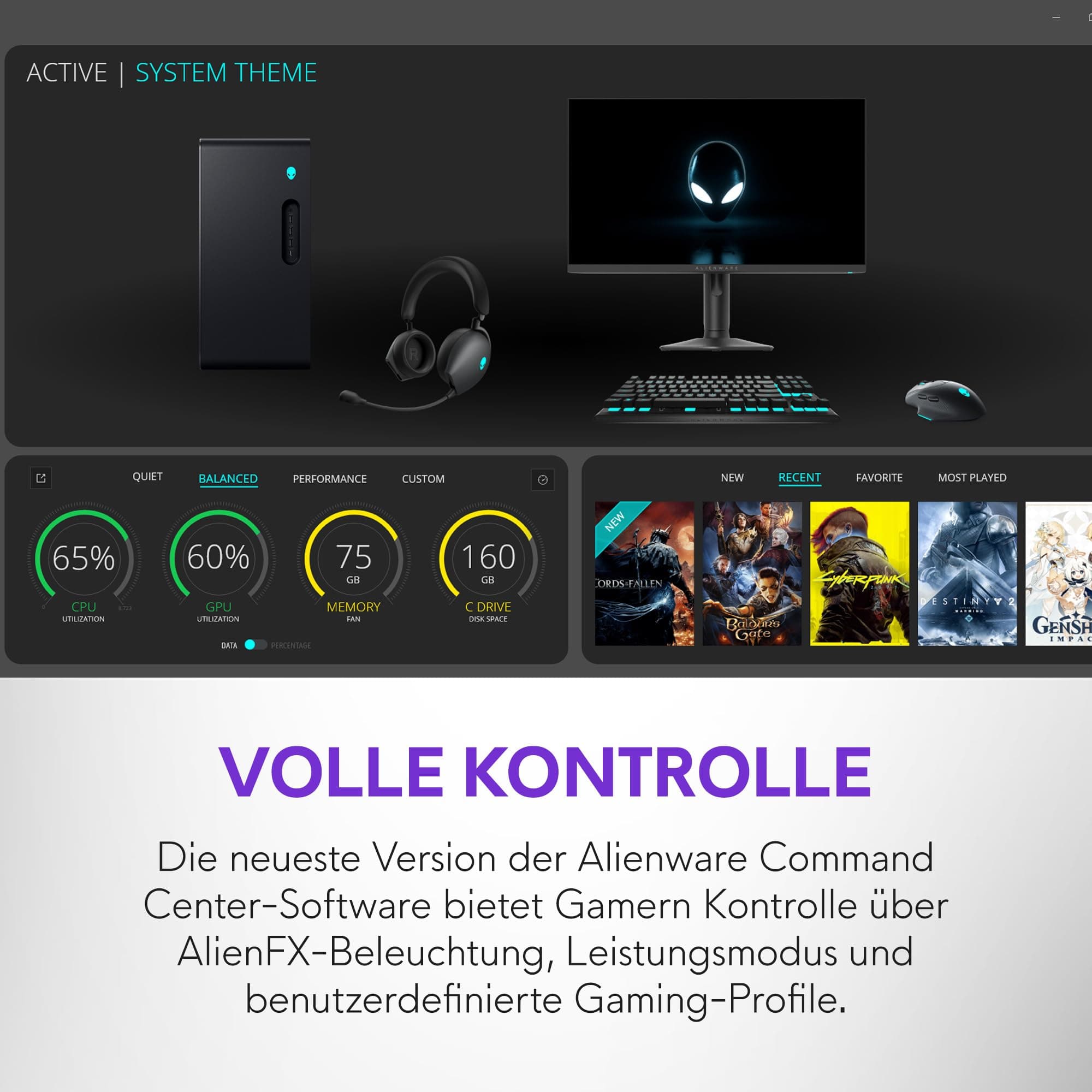 Alienware Aurora Gaming Desktop ACT1250 – Intel Core Ultra 7 265F, Nvidia GeForce RTX 5060 Ti, 16GB DDR5, 1TB SSD, Luftkühlung, Windows 11 Home, USB-C, Klare Seitenwand, 500W PSU – Basalt Black Intel Core Ultra 7 265F 16 GB 1 TB NVIDIA RTX 5060Ti Bild 6
