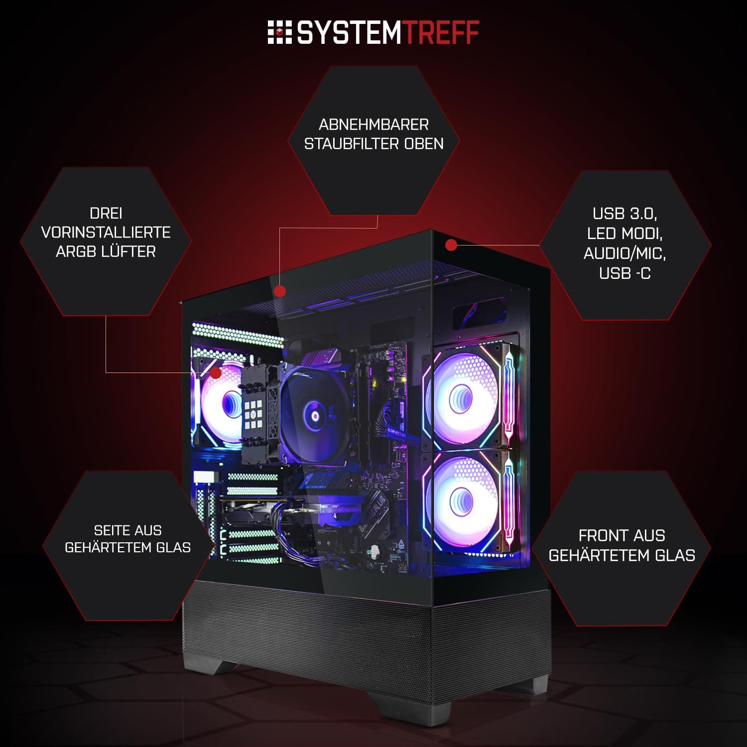 SYSTEMTREFF High-End Gaming PC AMD Ryzen 5 7500X3D 6x4.6GHz | AMD Radeon RX 9070 XT 16GB DX12 | 1TB M.2 NVMe | 32GB DDR5 RAM | Windows 11 | WLAN Desktop Computer Rechner für Gamer, Zocker & Streamer Bild 3