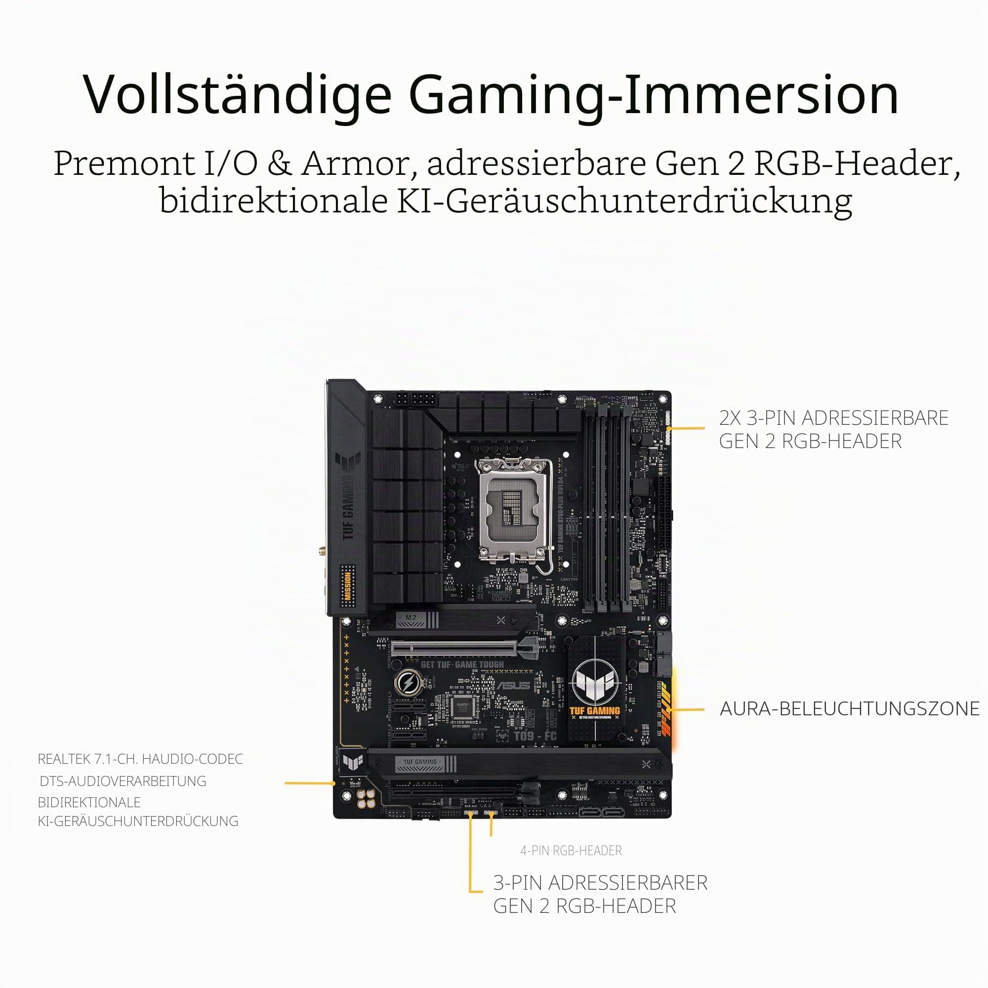 ASUS TUF Gaming B760-PLUS WiFi D4 Mainboard Sockel Intel LGA 1700 (Intel B760, ATX, DDR4 Speicher, PCIe 5.0, 2X M.2, WiFi6, Thunderbolt 4, Aura Sync) Bild 7