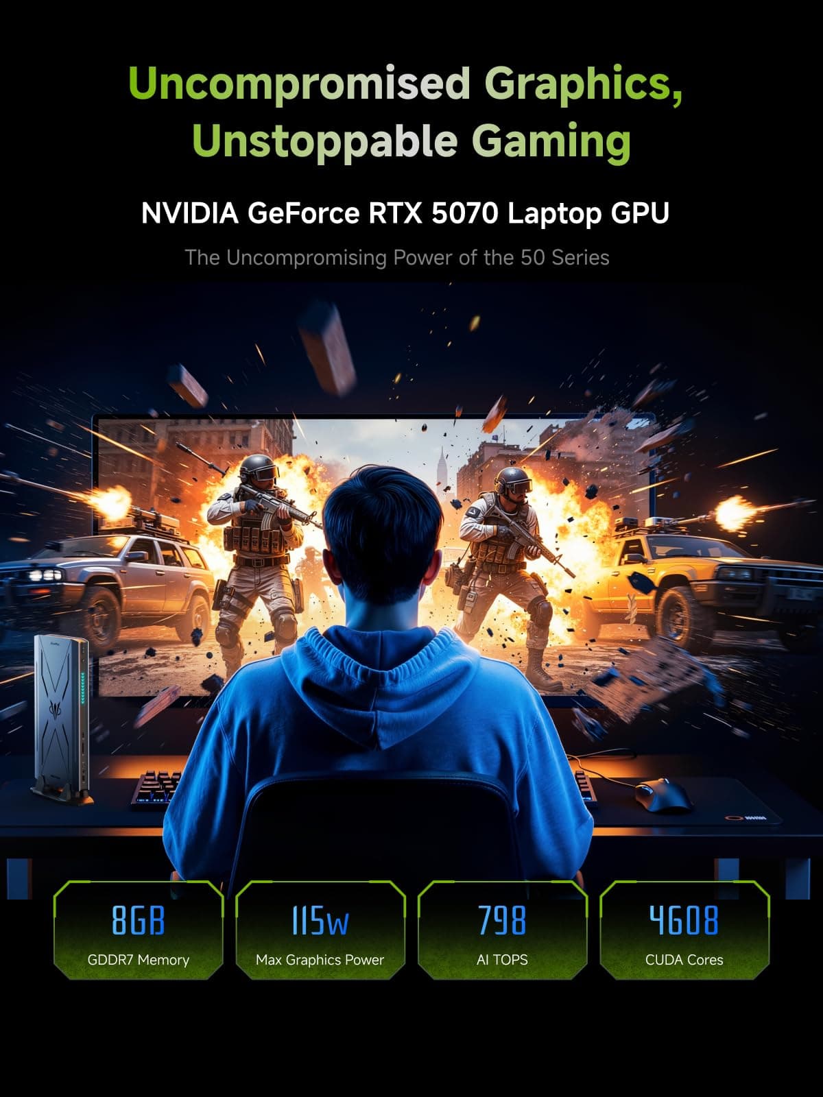 MINIS FORUM G7 Pro Gaming Mini-PC, Intel Core i9-14900HX (24C/32T, bis zu 5,8 GHz), RTX 5070 GPU 8GB GDDR7 (DLSS 4), PCIe 5.0, Wi-Fi 7, USB4, HDMI 2.1, RGB, Barebone (ohne RAM/SSD) G7 Pro 5070 0/0 GB Bild 3