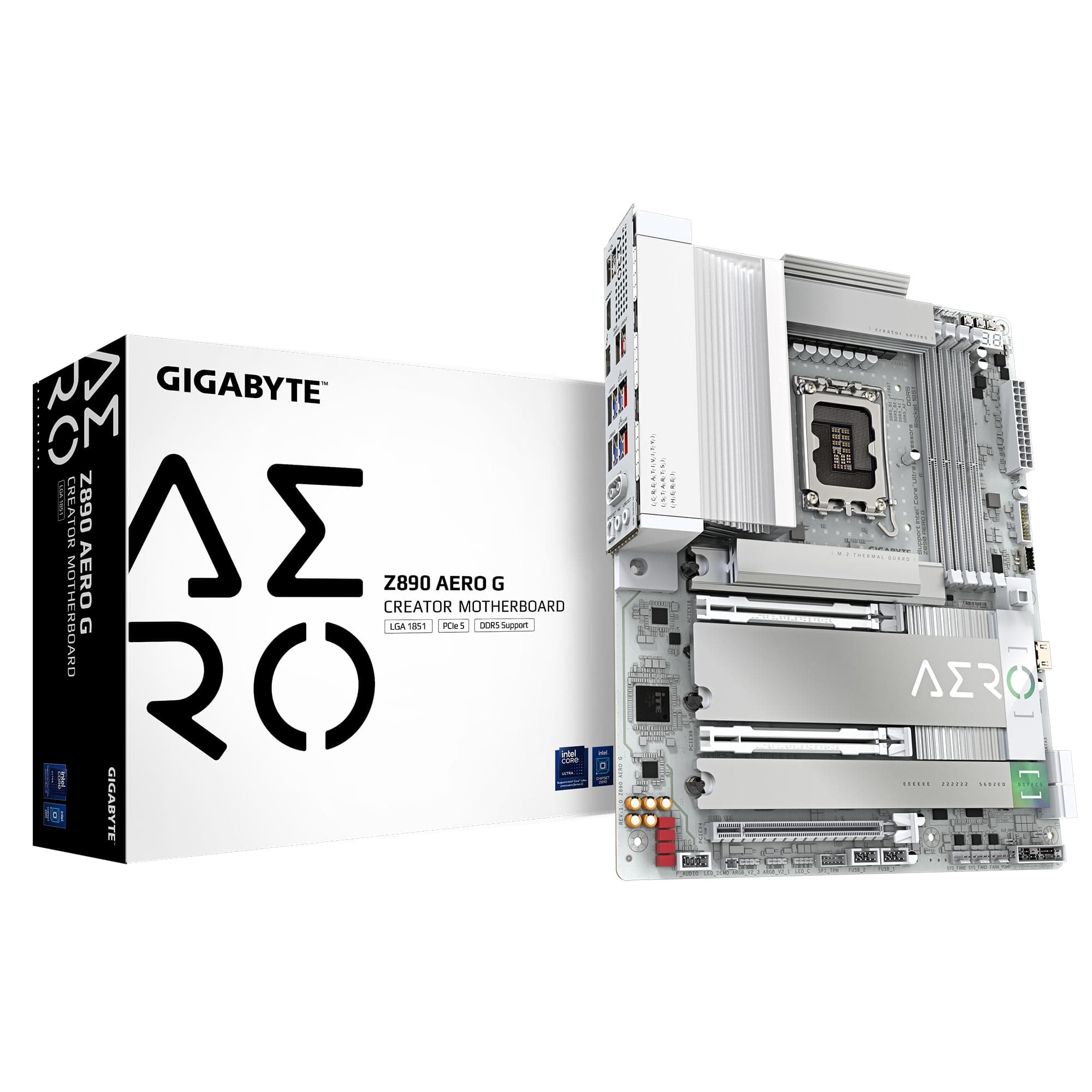 GIGABYTE Z890 AERO G Motherboard - Unterstützt Intel Core Ultra (Serie 2) CPUs, 16+1+2 Phasen VRM, bis zu 8800MHz DDR5 (OC), 1xPCIe 5.0 + 4xPCIe 4.0, Wi-Fi 7, 2.5GbE LAN, Thunderbolt 4 Bild 2