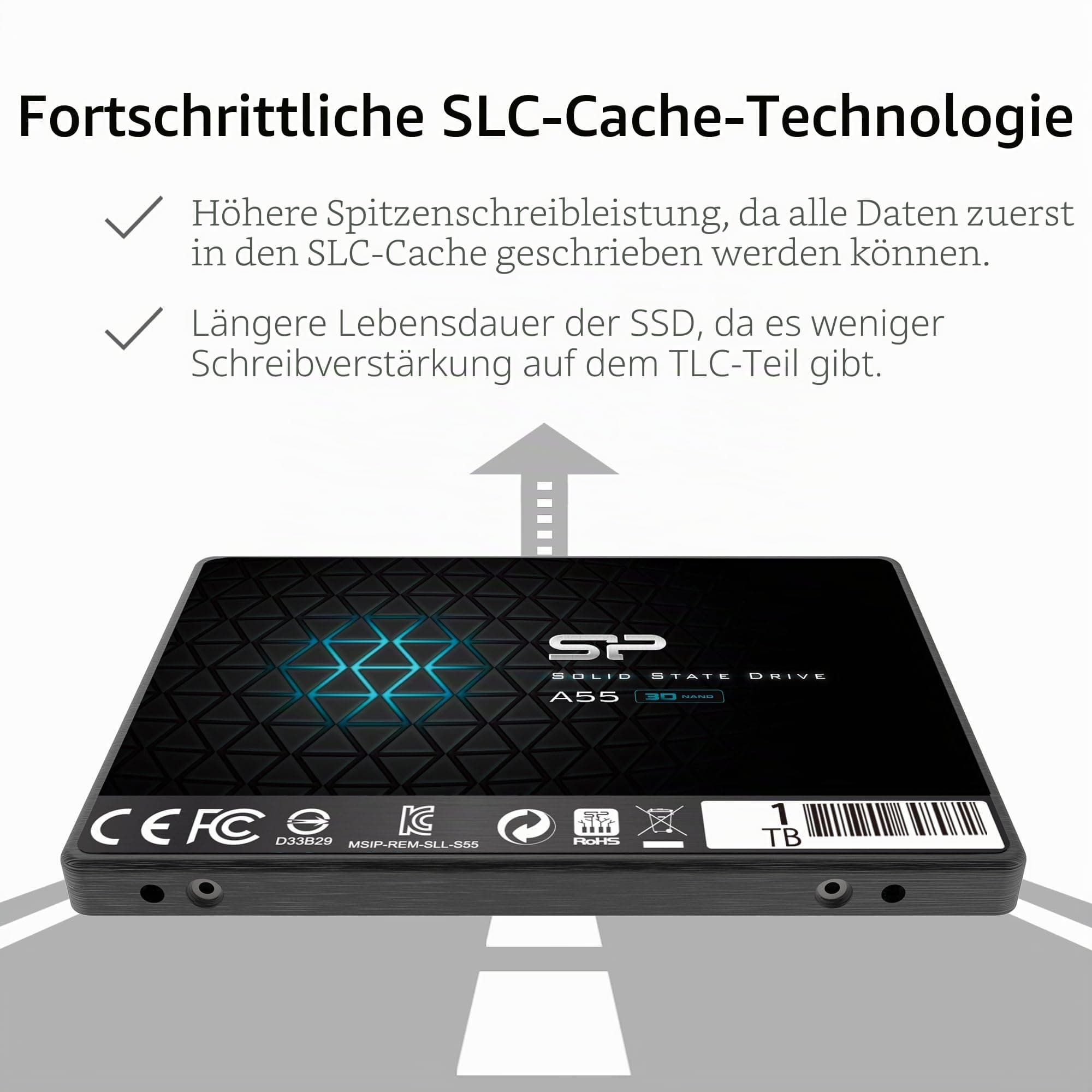 Silicon Power SSD 1TB 3D NAND A55 SLC Cache Performance Boost 2,5 Zoll SATA III 7mm (0,28") Interne SSD, Festkörper-Laufwerk 1 Pack 1TB Bild 7