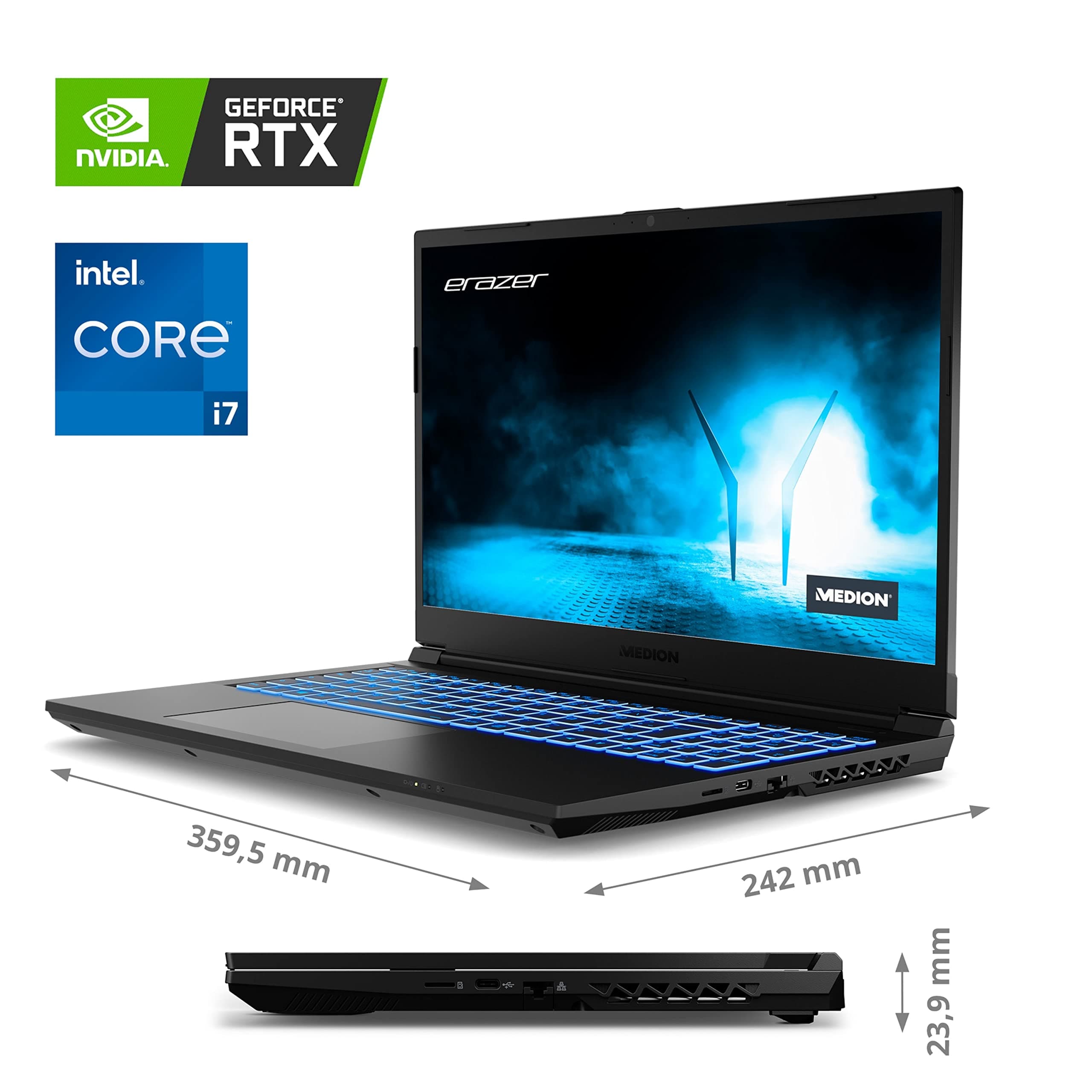 ERAZER Crawler E30 39,6 cm (15,6 Zoll) Full HD Gaming Laptop (Intel Core i5-12450H, 16GB DDR4 RAM, 512GB PCIe SSD, GeForce RTX 3050 4GB GDDR6 VRAM, Win 11 Home) Core i5-12450H 16.0 GB 512 GB Nvidia Geforce RTX 3050 MD62544 Bild 3