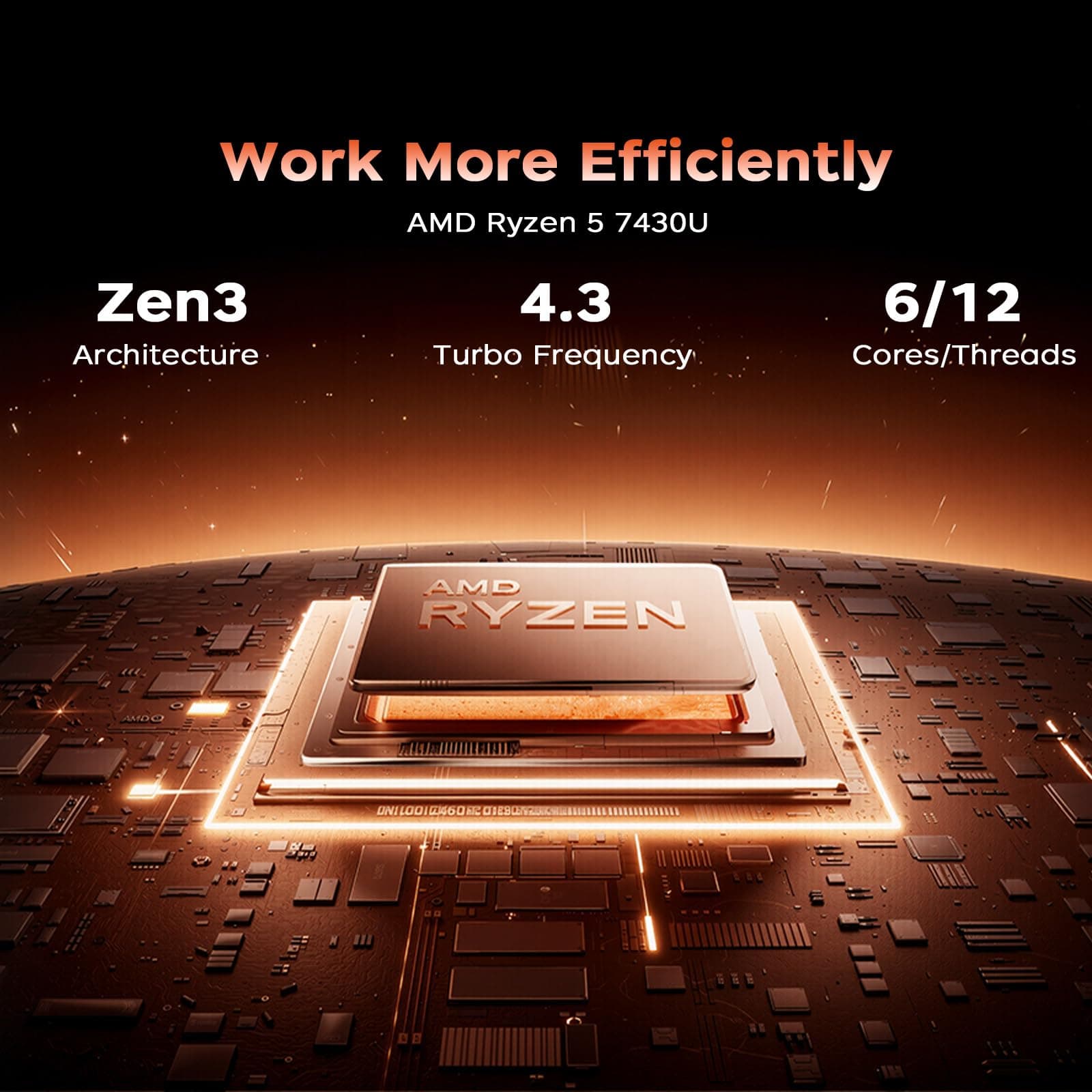 15.6 Zoll Laptop,Ryzen 5 7430U Prozessor bis zu 4.3GH,16GB DDR4 512GB SSD,Notebook Geeignet für Studium und Beruf,Unterstützung WiFi 5, BT5.0, 3*USB3.2,5000mAh Bild 2