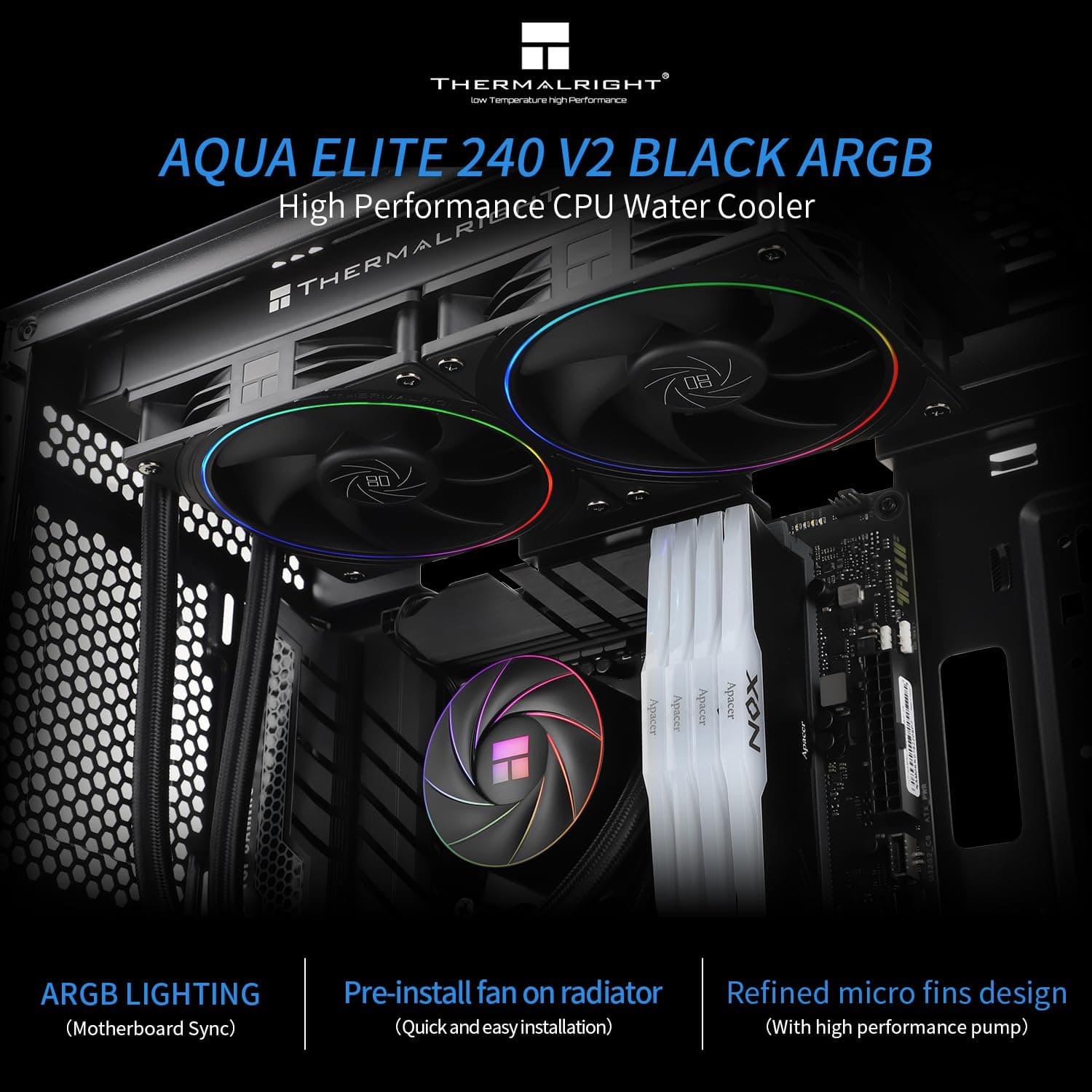 Thermalright AQUA ELITE 240 ARGB V2 CPU Wasserkühler, 240 Aio CPU Kühler,2 x120mm PWM Lüfter,S-FDB Lager,ARGB Fine Aperture Effect, für AMD/AM4/AM5,Intel LGA1150/1151/1200/1700/1851 Bild 3