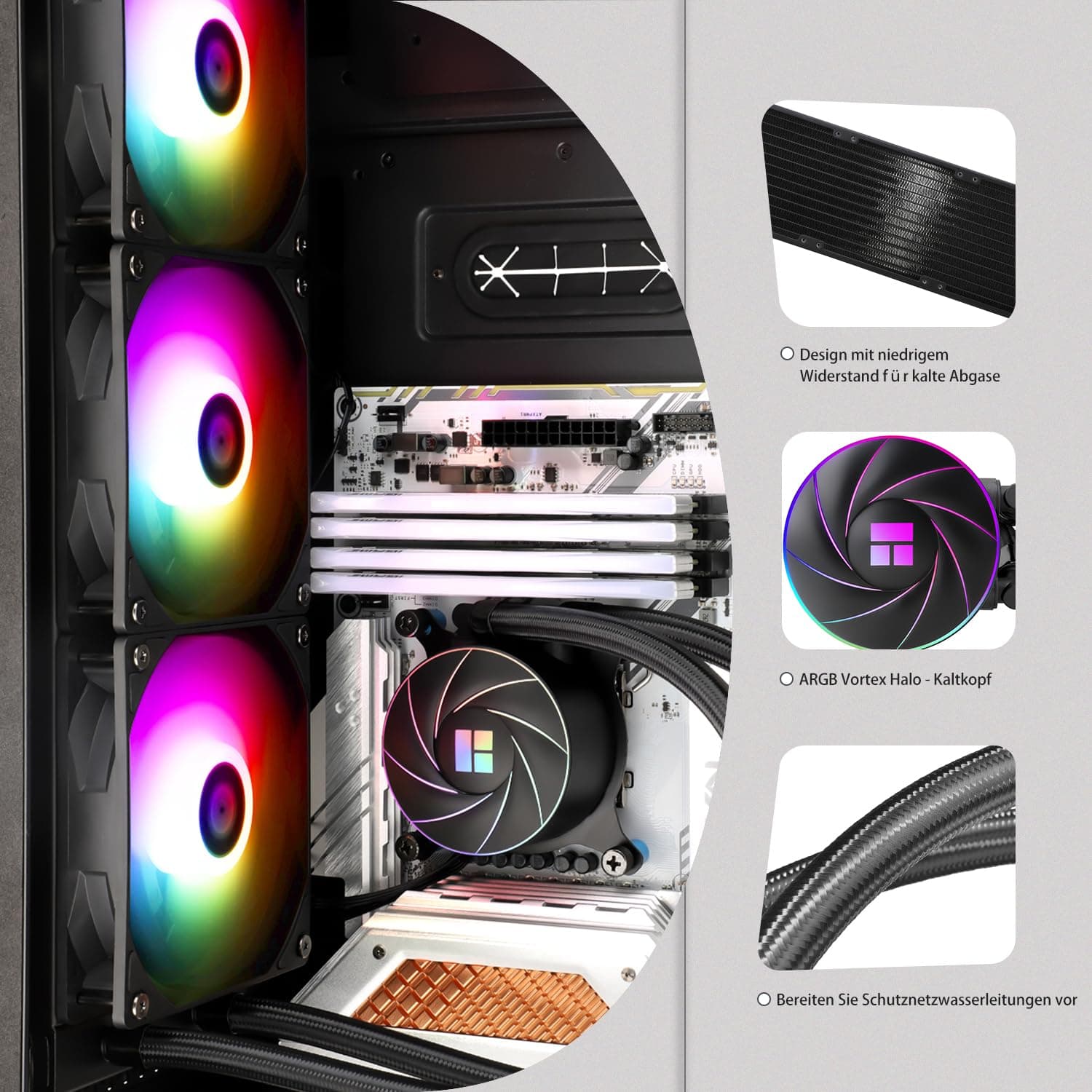 TR Thermalright AQUA ELITE 360 Liquid CPU Kühler, 360mm Aio Kühlung, 3 PWM Lüfter Low Noise-ARGB, für AM4/AM5, Intel LGA1851/1700/115x/1200 (Schwarz) Bild 3
