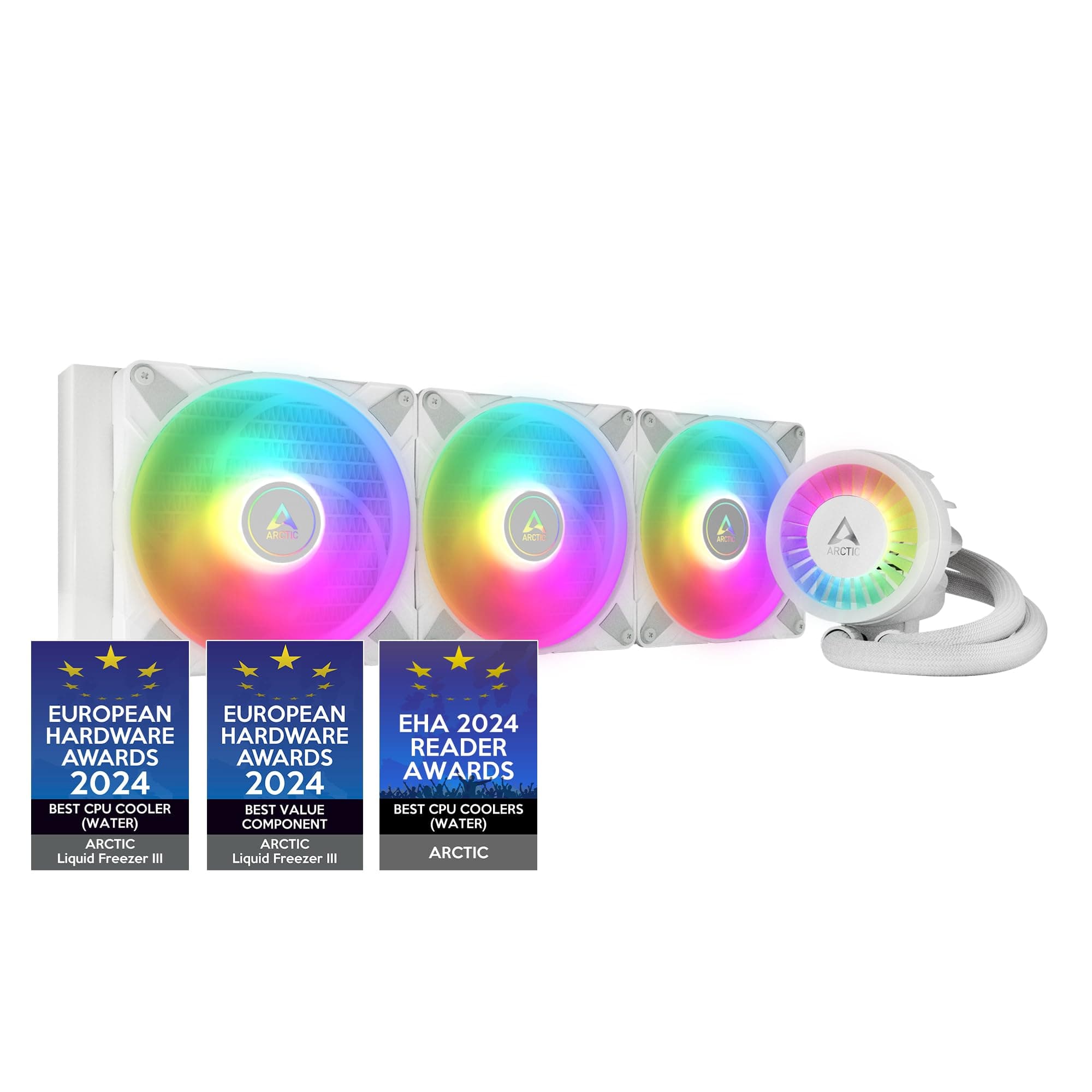 ARCTIC Liquid Freezer III 420 A-RGB - Wasserkühlung PC, AIO CPU Wasserkühler, Intel & AMD, effiziente PWM-gesteuerte Pumpe, Lüfter: 200–1900 rpm, LGA1851 und LGA1700 Contact Frame - Weiß weiß Liquid Freezer III 420 A-RGB