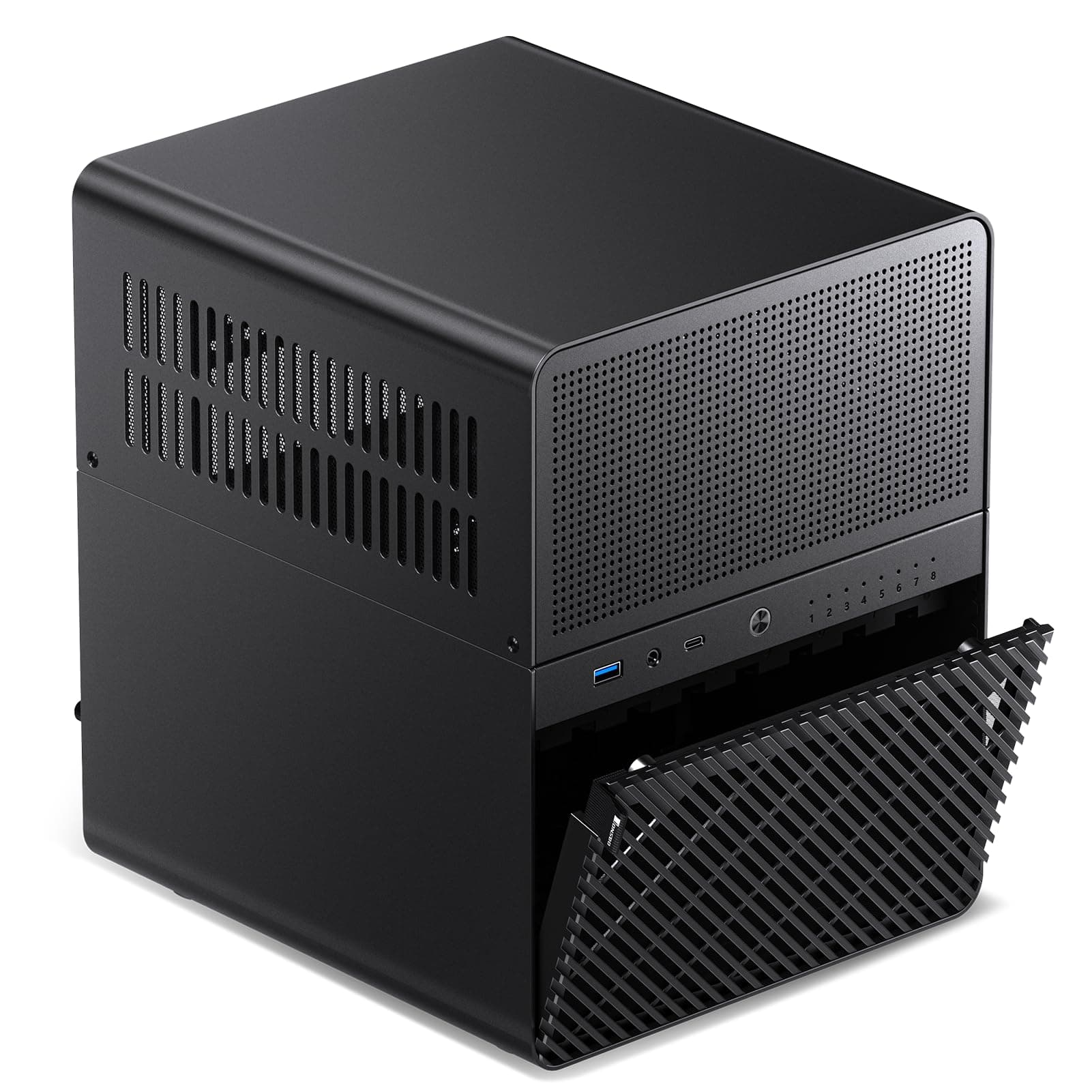 Jonsbo N3 NAS Gehäuse Schwarz – Kompaktes Mini-ITX Aluminium-Case für 8X 3,5" HDDs, Hot-Swap-fähig, 2X 80-mm-Lüfter, SFX-Netzteil, USB-C Bild 5