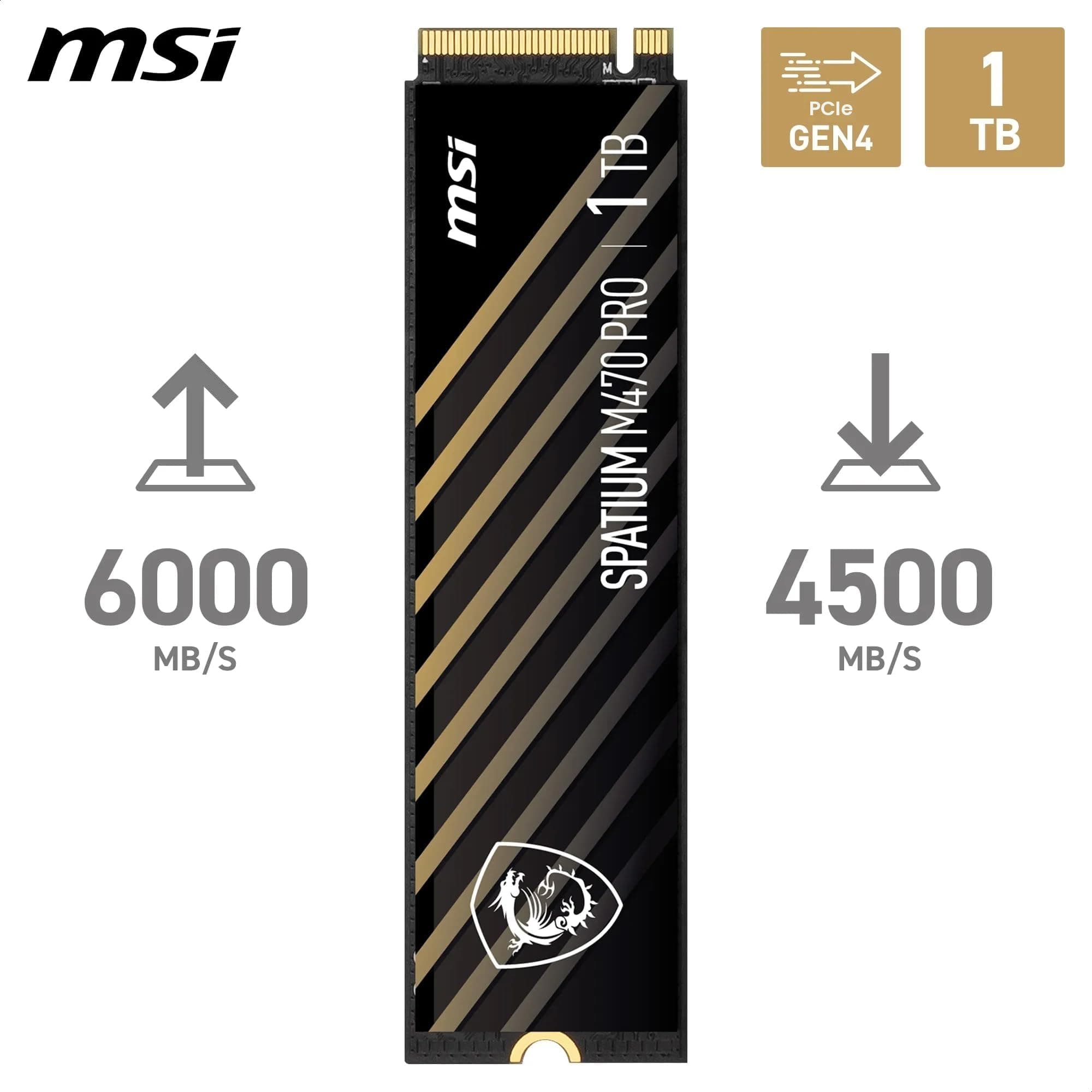 MSI SPATIUM M470 PRO SSD 1 TB – PCIe 4.0 NVMe M.2 interne Solid-State-Festplatte, 6000 MB/s Lesen & 4500 MB/s Schreiben, 3D NAND, integrierte Datensicherheit, Center – 5 Jahre Qualität (320 TBW) Bild 4