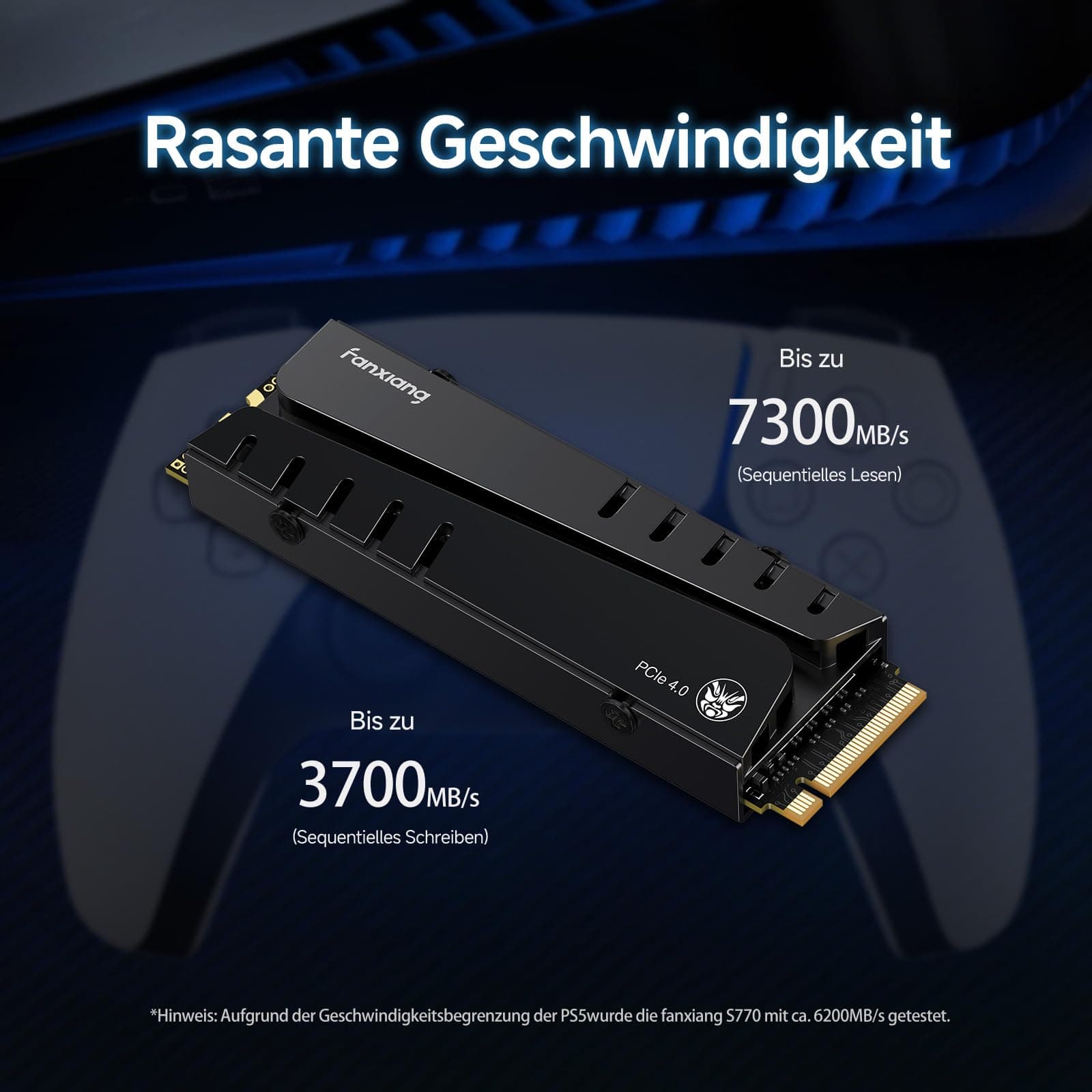 fanxiang M2 SSD 500GB Nvme M.2 2280 Interne SSD Festplatte PCIe 4.0 DRAM mit Kühlkörper, 7300MB/s Lesen, 3700MB/s Schreiben, für Gaming, Programme, Videoschnitt (S770) Bild 3