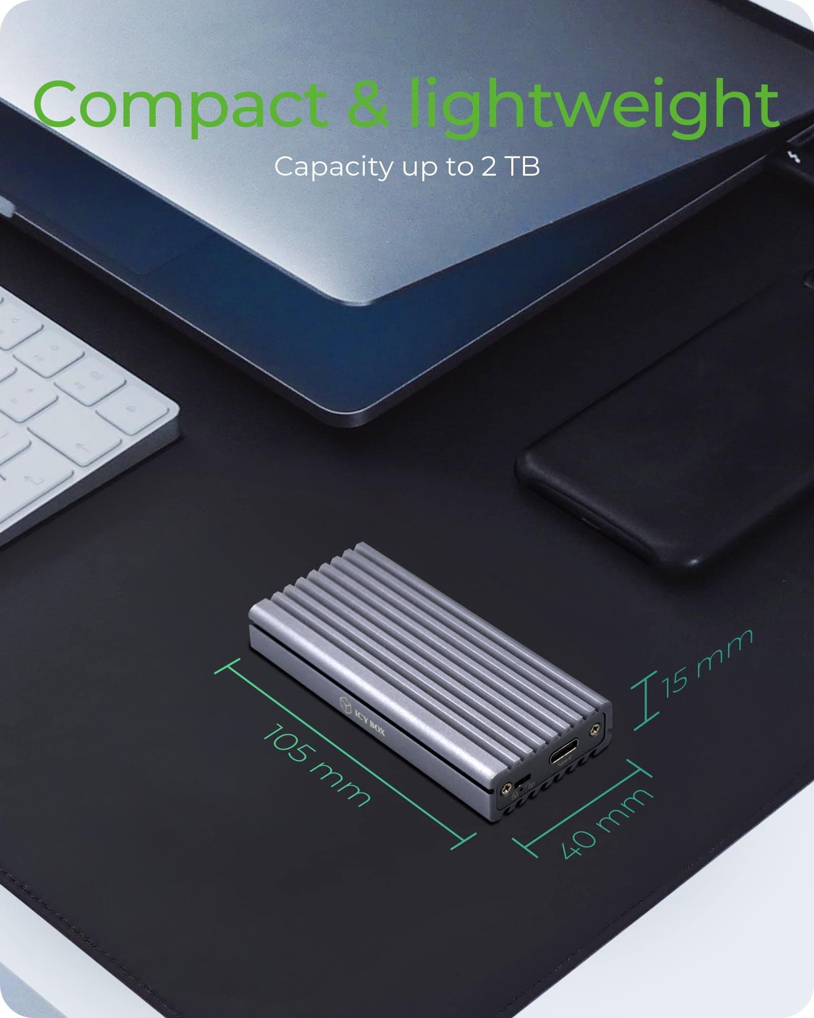 ICY BOX SSD M.2 NVMe Gehäuse, USB 3.1 (Gen2, 10 Gbit/s), Kühlsystem, USB-C, USB-A, PCIe M-Key, Aluminium, grau Anthrazit Bild 7