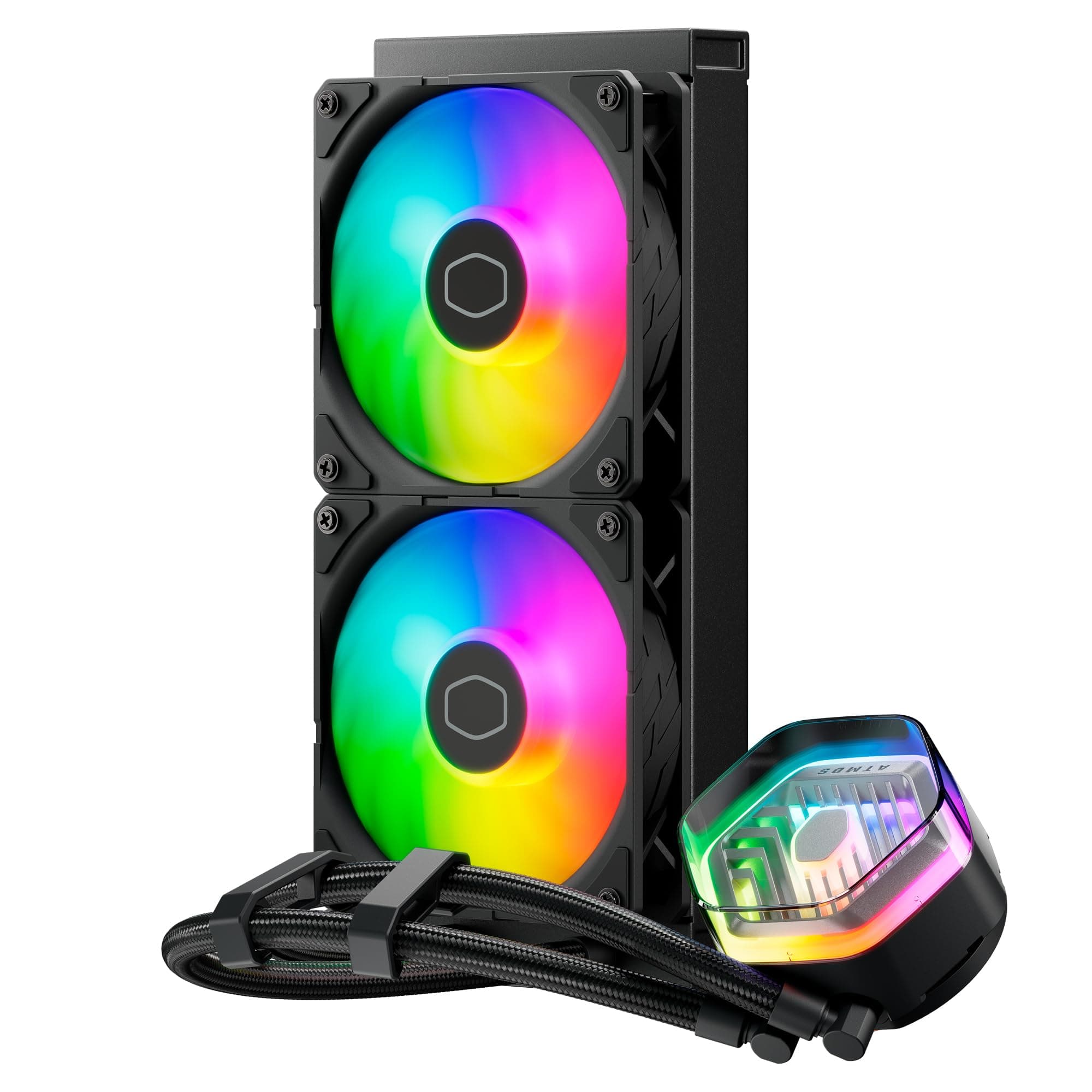 Cooler Master MasterLiquid Atmos 240 Black CPU-Wasserkühler – AIO-Wasserkühlung, Doppelkammerpumpe, vorinstallierte Sickleflow 120 Edge-Lüfter, adressierbares Gen 2 RGB, LGA1700- & AM5 – Schwarz Bild 3