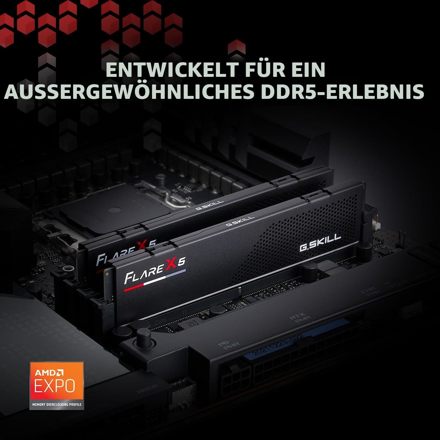 G.Skill Flare X5 Series 32GB (2 x 16GB) 288pin SDRAM DDR5 5600 (PC5-44800) CL36-36-36-89 1, 20V Dual Channel Desktop Memory Modell F5-5600J3636C16GX2 -FX5 (Mattschwarz) 32GB (2x16GB) DDR5-5600 36-36-36-89 Matte Black Bild 3
