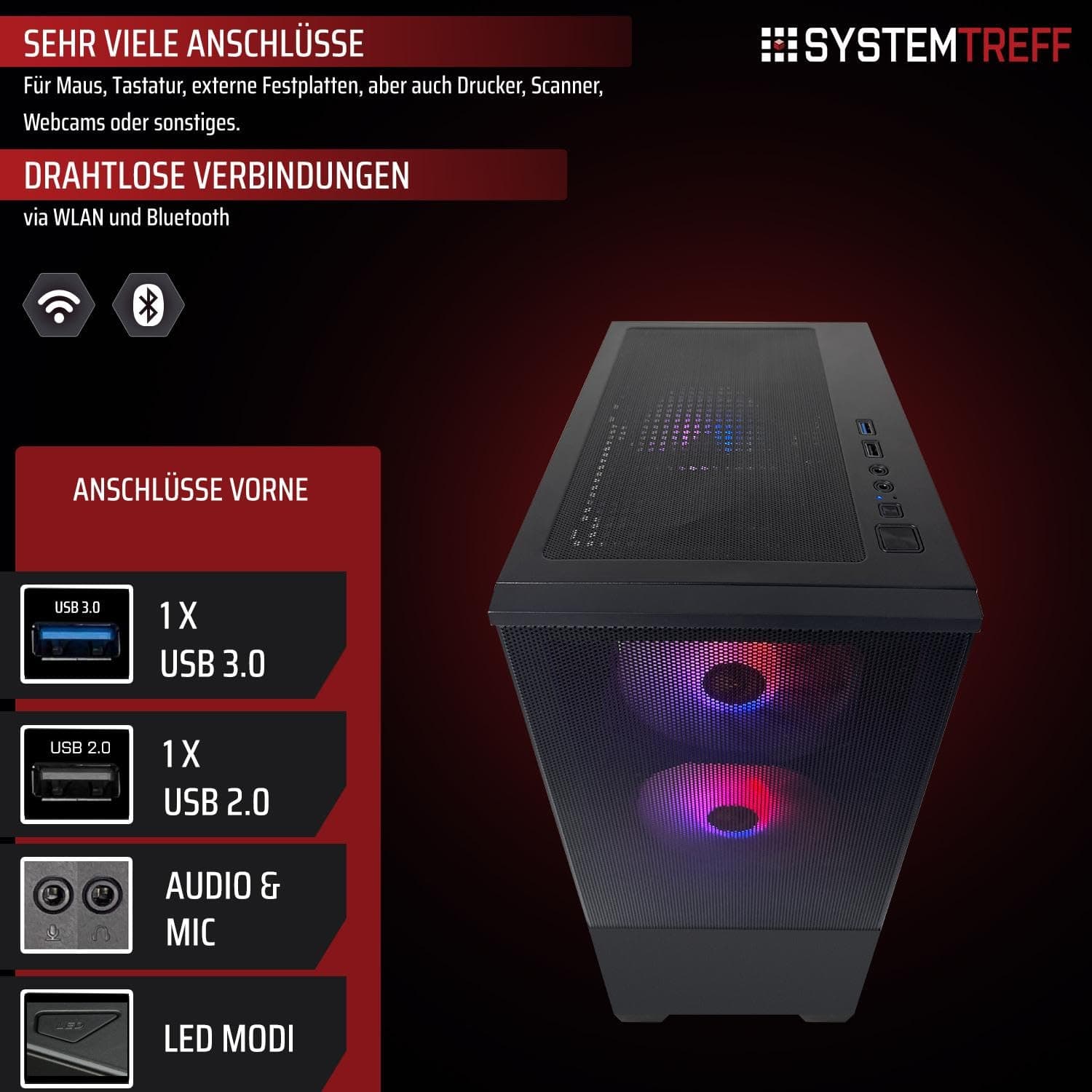 SYSTEMTREFF Basic Gaming PC AMD Ryzen 5 5500 6x4.2GHz | Nvidia RTX 3050 6GB DX12 | 512GB M.2 NVMe | 16GB DDR4 RAM | WLAN Desktop Computer Rechner für Gamer, Zocker & Streamer Bild 4