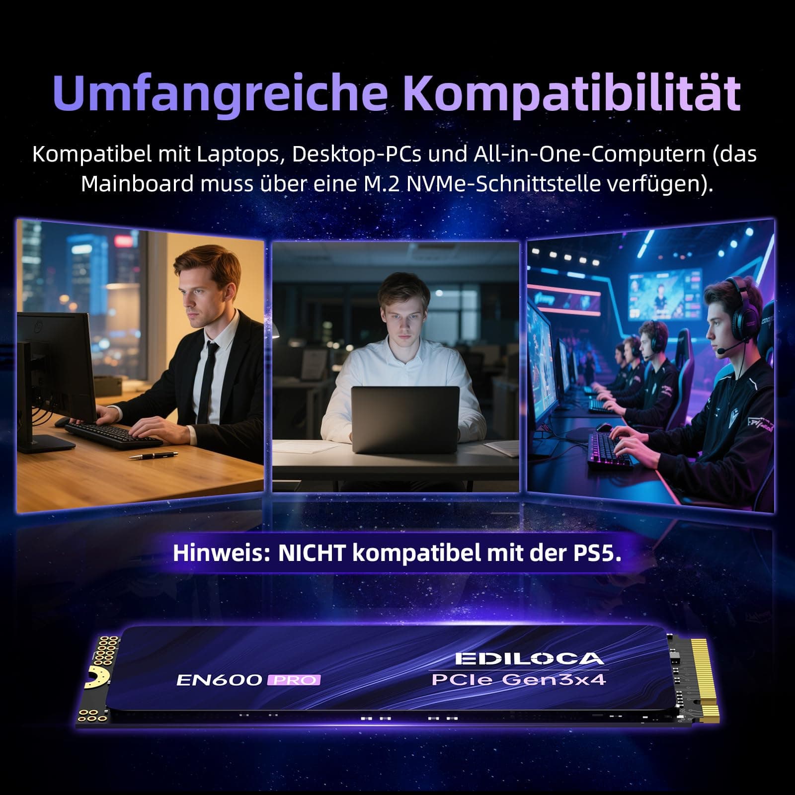 Ediloca EN600 PRO 256 GB Interne SSD PCIe Gen3, NVMe M.2 2280, SLC-Cache, 2800 MB/s Lesen, 2000 MB/s Schreiben, 3D NAND TLC, Internes Solid State Drive, kompatibel mit Desktops und Laptops Bild 7
