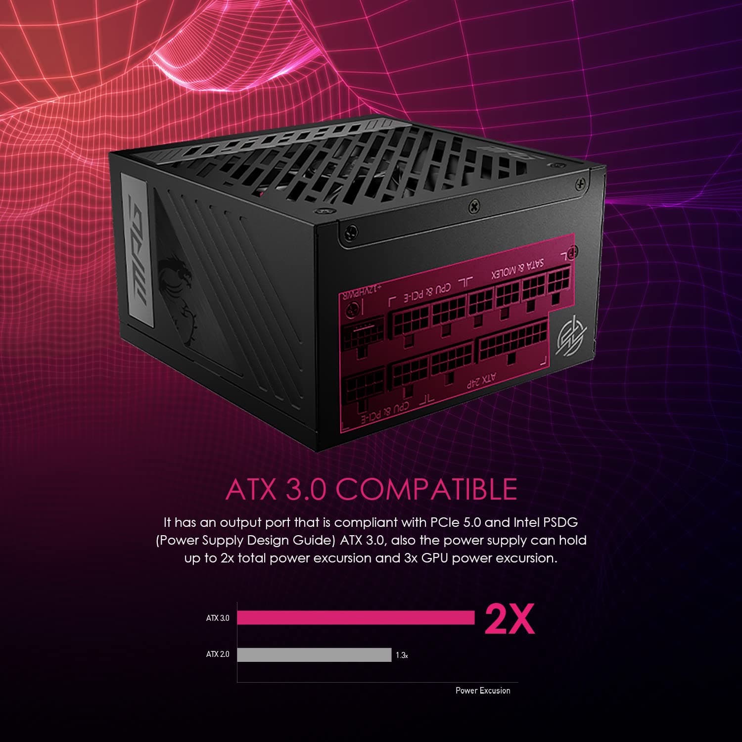 MSI MPG A850G PCIE5 Netzteil, EU Stecker - 850W, 80 Plus Gold Zertifiziert, vollmodularer ATX 3.0, unterstützt PCIe 5.0 GPU, japanische 105°C Kondensatoren, 0% RPM Modus, Flachkabel 850W PCIE5 Bild 3