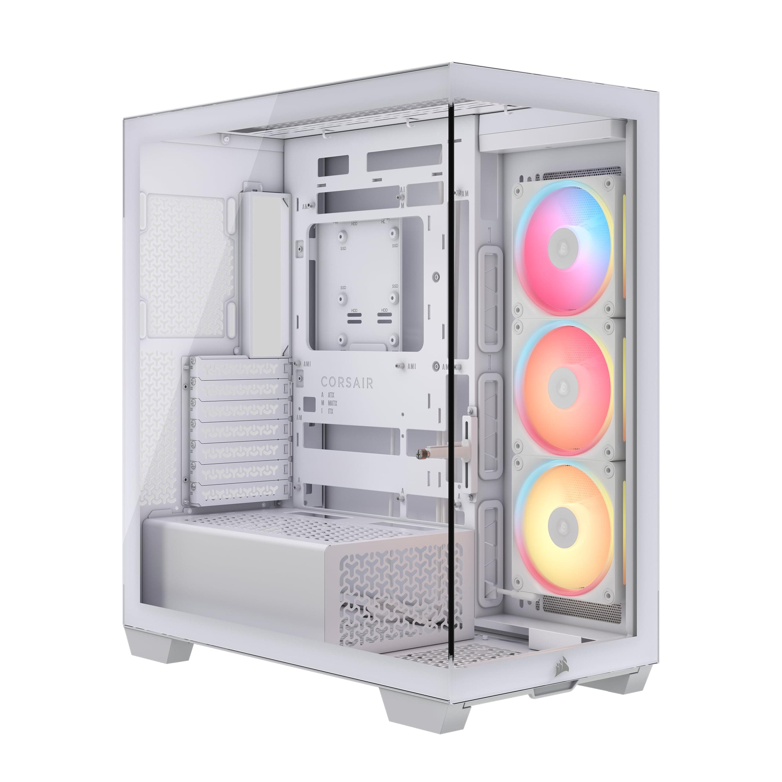 CORSAIR 3500X LX-R RGB iCUE LINK Panoramaglas Mid-Tower-PC-Gehäuse – 3 x LX120-R RGB-Lüfter und iCUE LINK System Hub Inklusive, GPU-Anti-Sag-Arm, Platz für bis zu 10 x 120-mm-Lüfter – Weiß