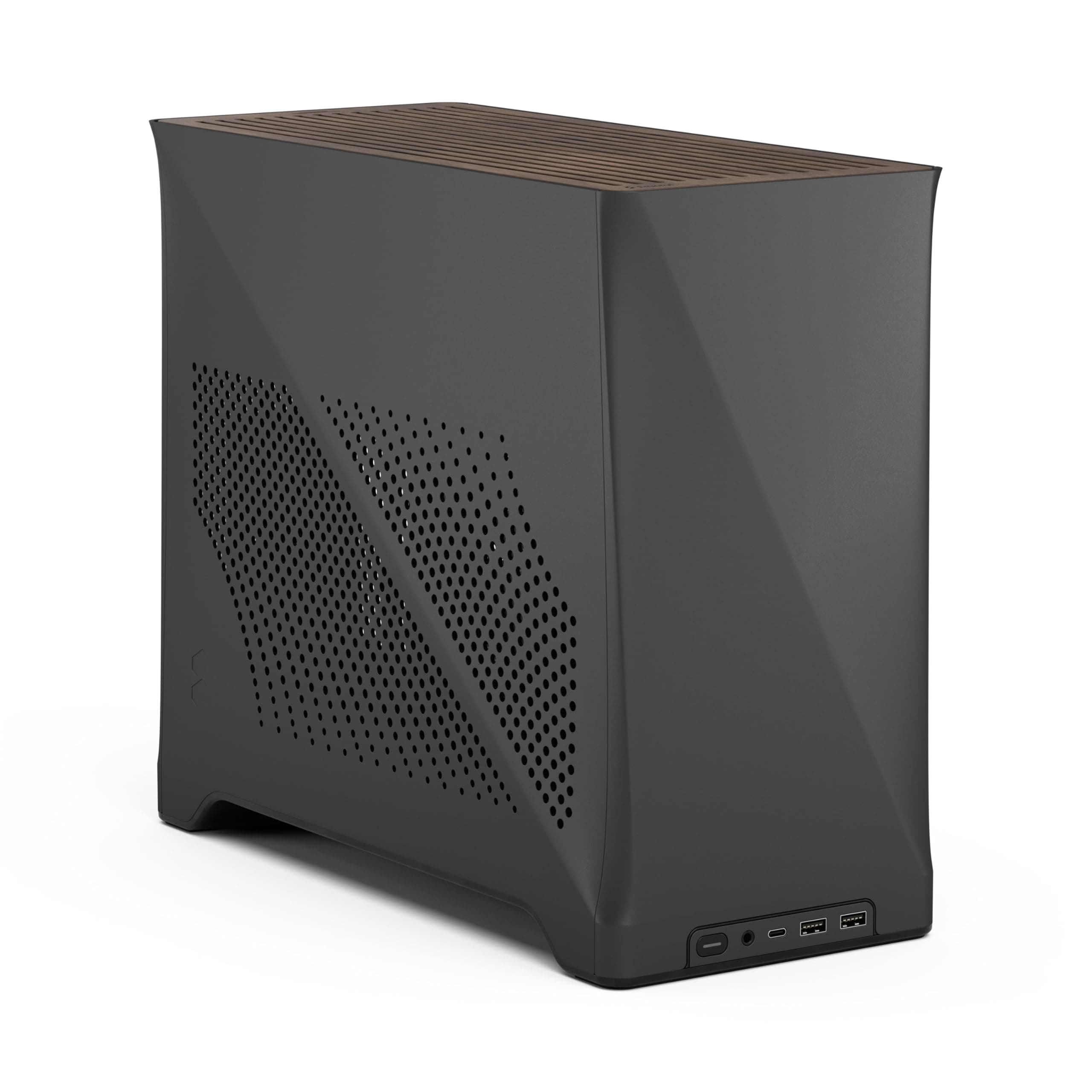 Fractal Design Era 2 Charcoal ITX PC-Gehäuse - Aluminium, Walnussholz, Bis 240mm Radiatoren, Zwei Aspect 12 PWM Lüfter für Hervorragenden Airflow Schwarz