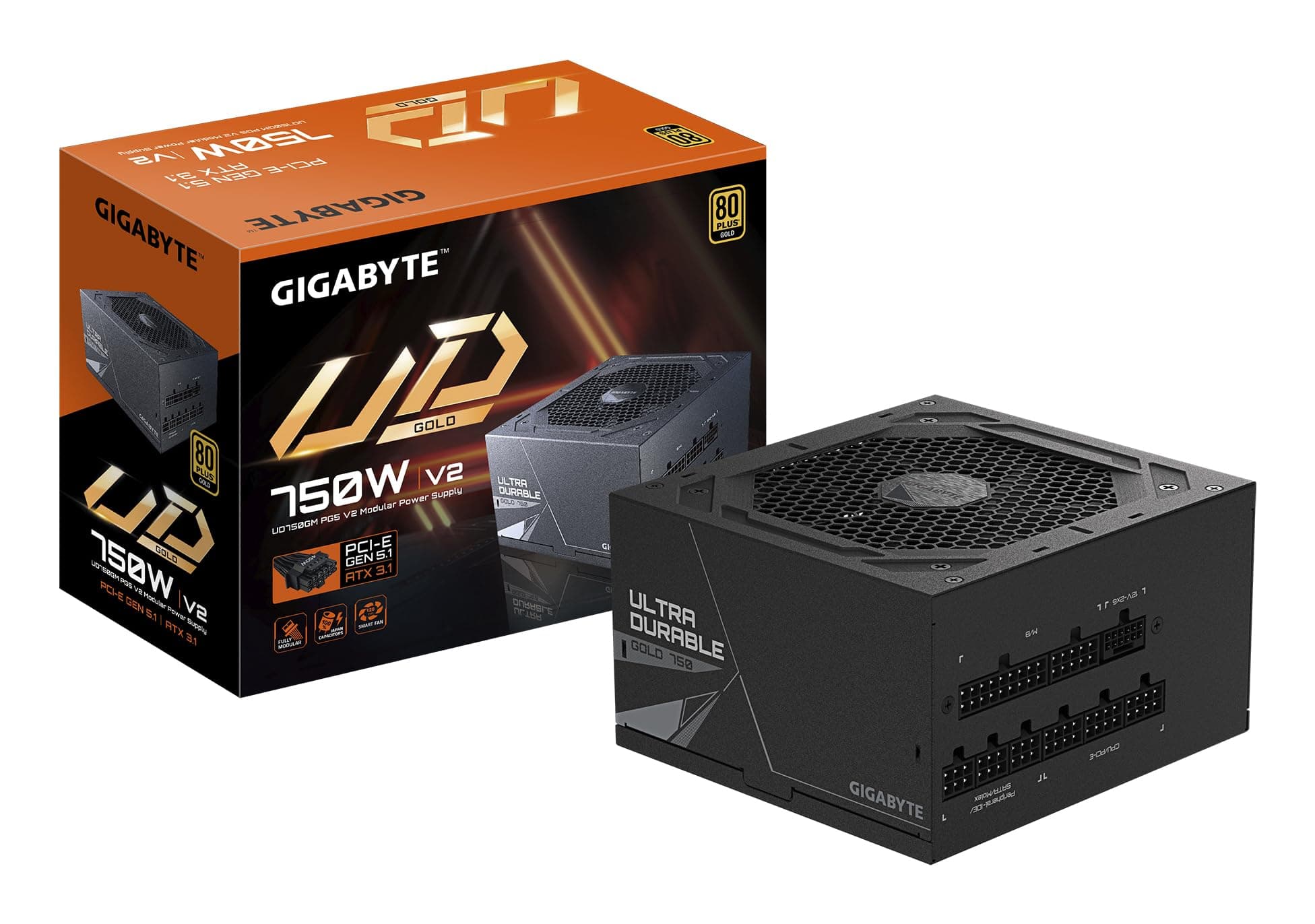 GIGABYTE UD750GM PG5 V2 Netzteil – PCIe Gen 5.1, 80 Plus Gold, Vollmodulares Design, 120-mm-Lüfter, ATX 3.1-kompatibel, EU-Stecker Bild 2