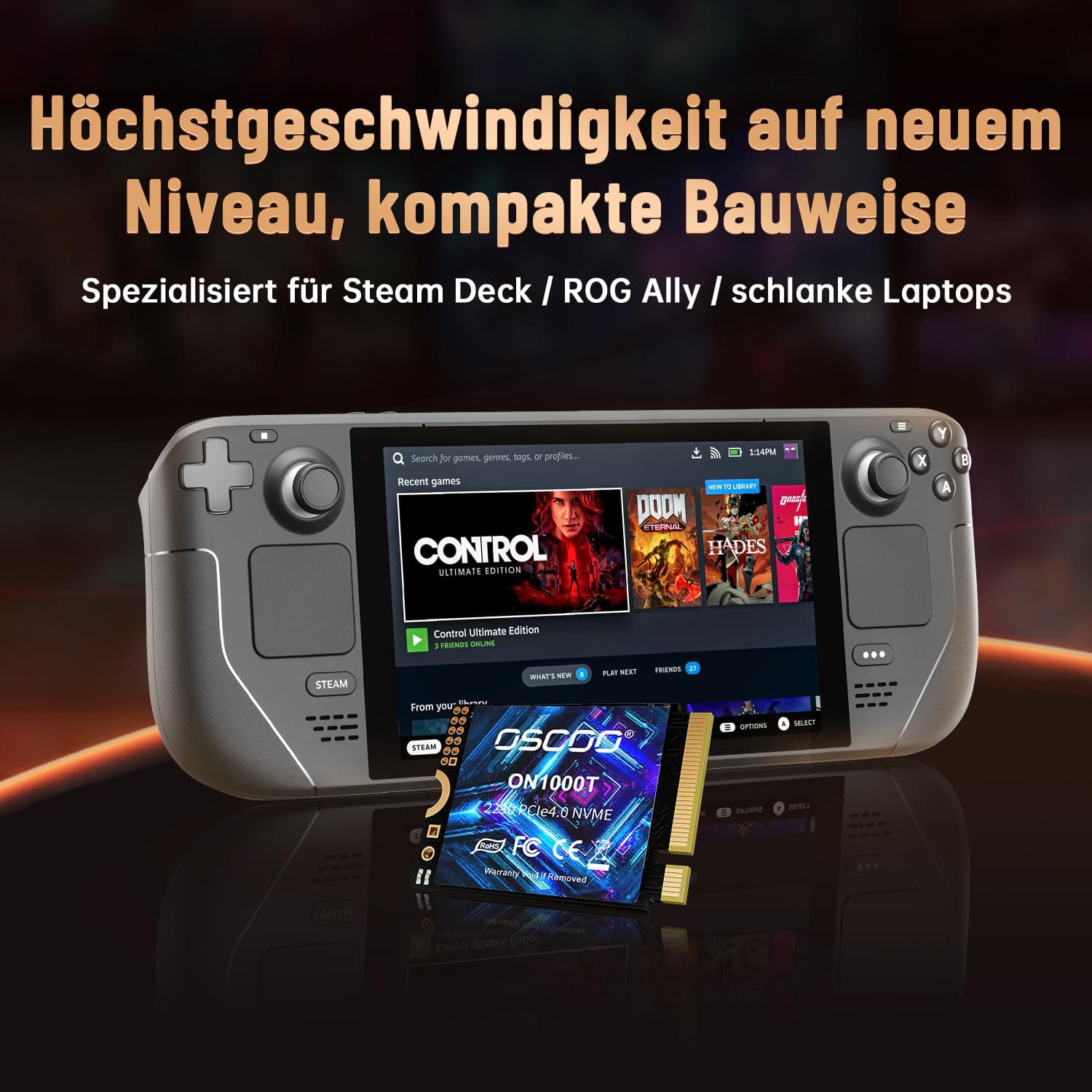 512GB NVMe M.2 2230 SSD Bis zu 5200MB/s Lesen & 4000MB/s Schreiben PCIe Gen4x4 Interne Festplatte 3D NAND Kompaktes Hochgesch windigkeits Speicher für Laptops, Mini-PCs Bild 4