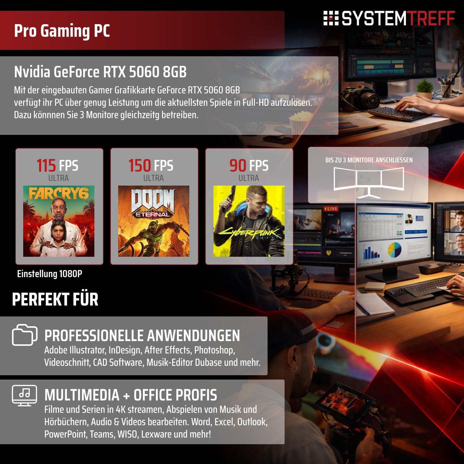 SYSTEMTREFF Gaming PC weiß Intel Core i7-12700K 8x5GHz | Nvidia RTX 5060 8GB DX12 | 1TB M.2 NVMe | 16GB DDR5 RAM | Windows 11 | WLAN Desktop Computer Rechner für Gamer, Zocker & Streamer Bild 5