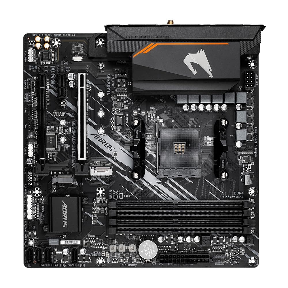 Gigabyte B550M AORUS Elite AX Mainboard - Unterstützt AMD Ryzen 5000 CPUs, 5+3 Phasen Pure Digital VRM, bis zu 4733MHz DDR5 (OC), 1xPCIe 4.0 M.2, Wi-Fi 6E, GbE LAN, USB 3.2 Gen 2 Bild 7