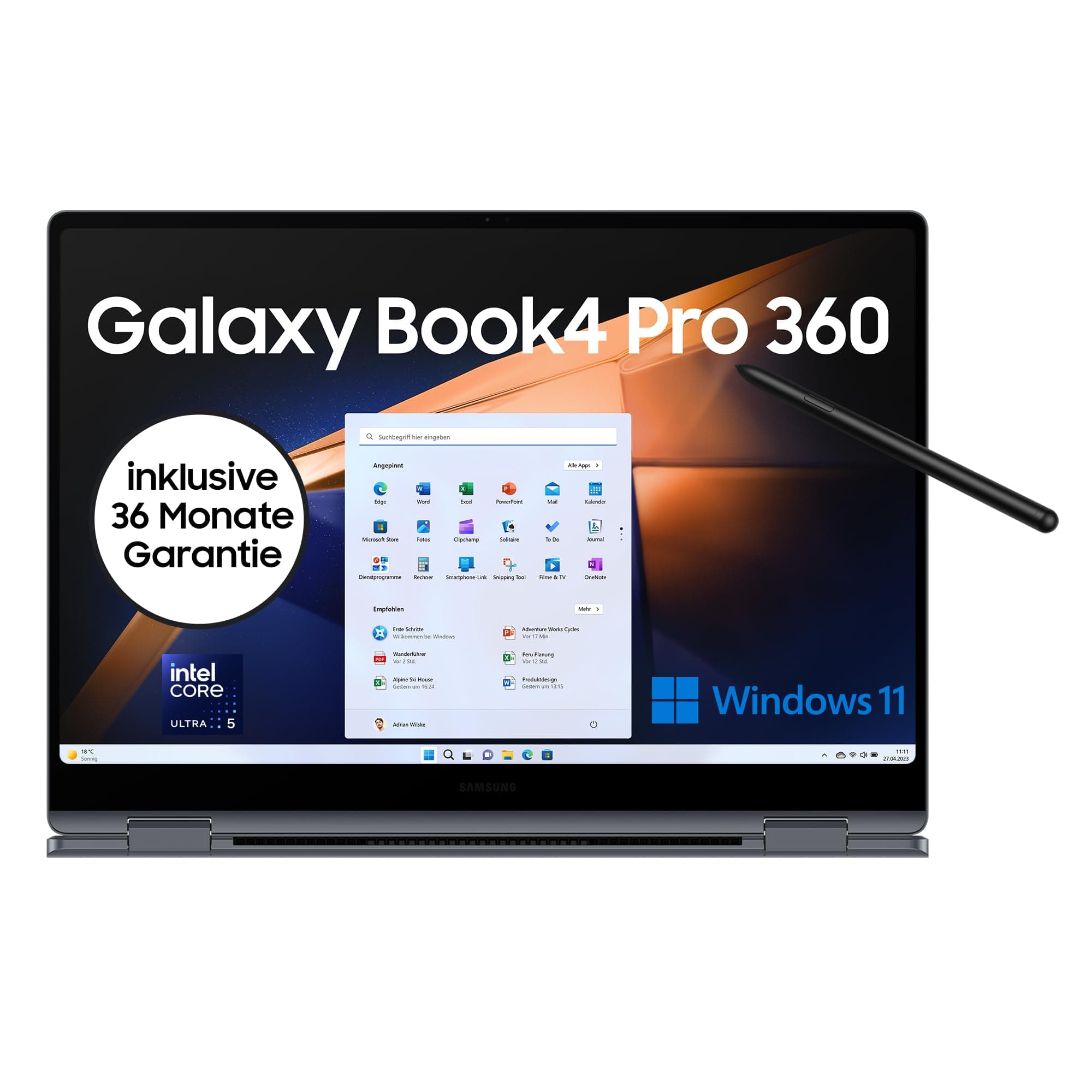 Samsung Galaxy Book4 Pro 360 Notebook, 16"-Laptop, Intel Core Ultra 7, 16 GB RAM, 512 GB, Moonstone Gray, 3 Jahre Herstellergarantie [Exklusiv auf Amazon] 16 GB RAM, 512 GB SSD Intel Core Ultra 7