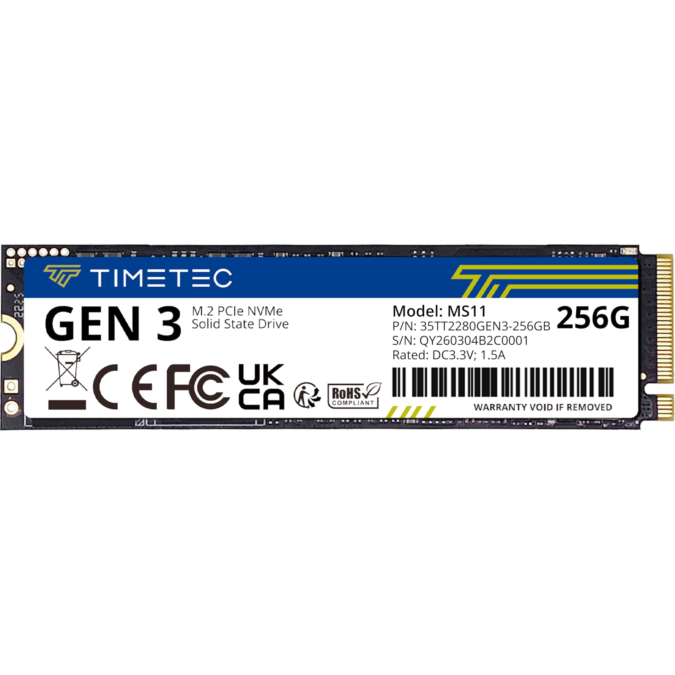 Timetec SSD 256GB NVMe PCIe Gen3x4 8Gb/s M.2 2280 3D NAND TLC 150TBW High Performance SLC Cache Read/Write Speed Up to 1,600/1,000 MB/s Internal Solid State Drive (256GB)