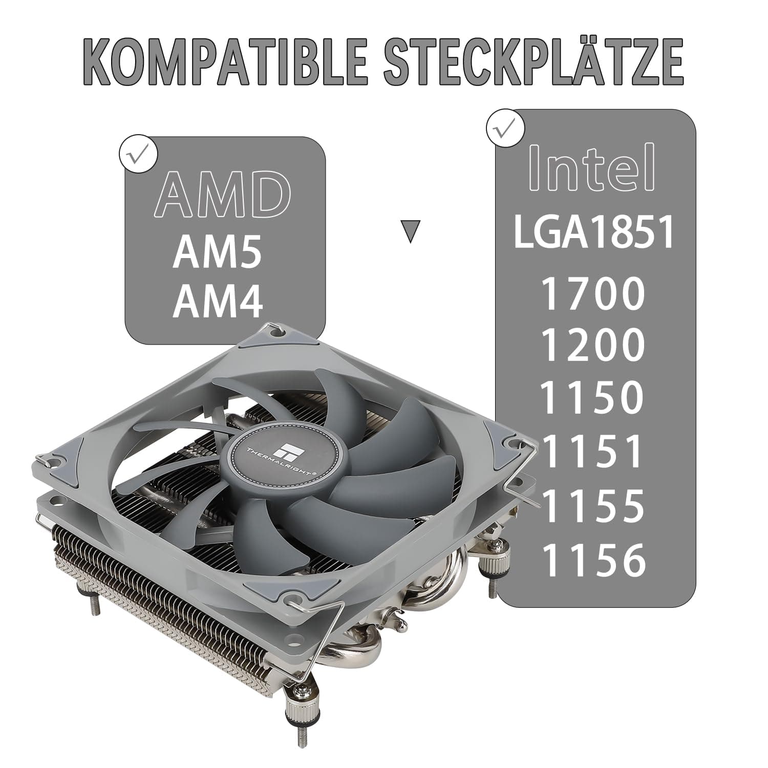 TR-Thermalright AXP90 X36 CPU Kühler-4 Heatpipes, leiser 92mm Low Profile Lüfter-2700U/min, für AM4/AM5,Intel LGA1851/1700/115x/1200,Niedriges Profil ITX PC Kühler Bild 7