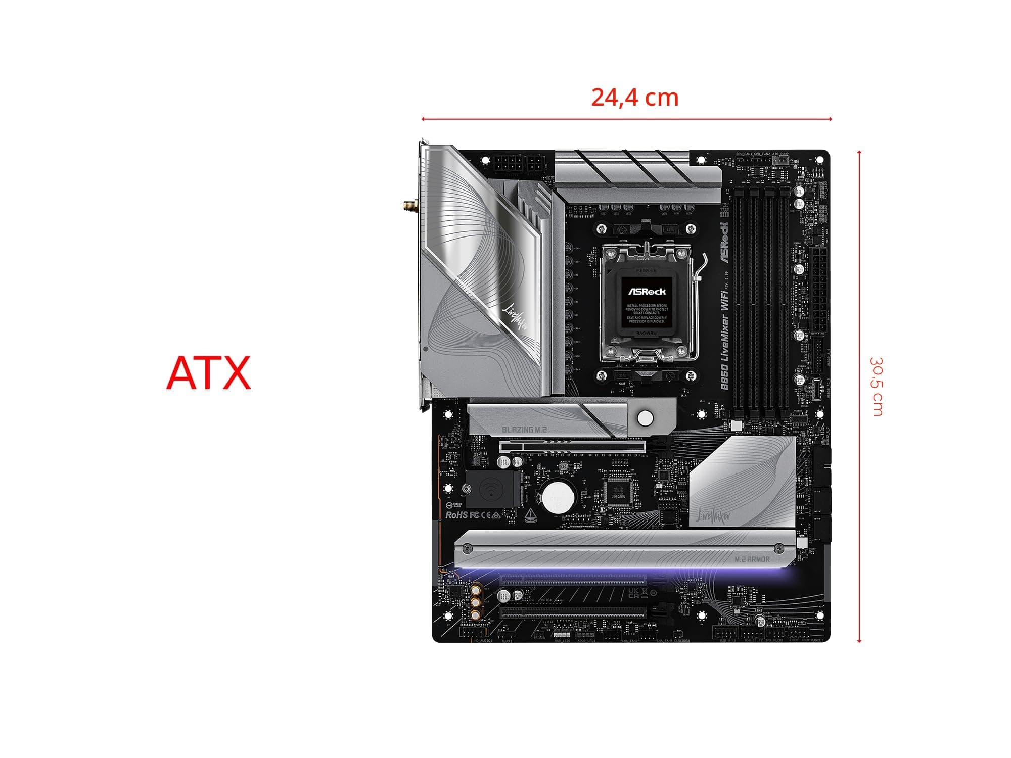 ASRock B850M Pro RS WiFi White AM5 Micro-ATX Mainboard:AMD Ryzen 9000/8000/7000 | DDR5 8000+ | PCIe 5.0 | WiFi 6E | 2.5G LAN Bild 4