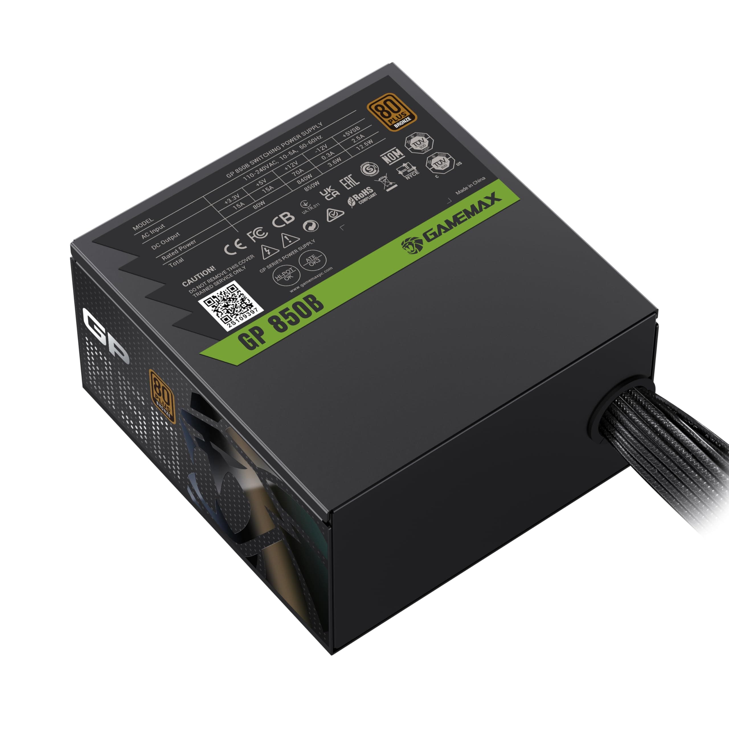 GAMEMAX GP 850B Netzteil PC 850W, Nicht-modular, 80 Plus Bronze, DC-to-DC, 140mm HDB Lüfter, Flache Schwarze Kabel, 9 Schutzfunktionen, 5 Jahre Garantie, Schwarz 850 Watt Bild 7