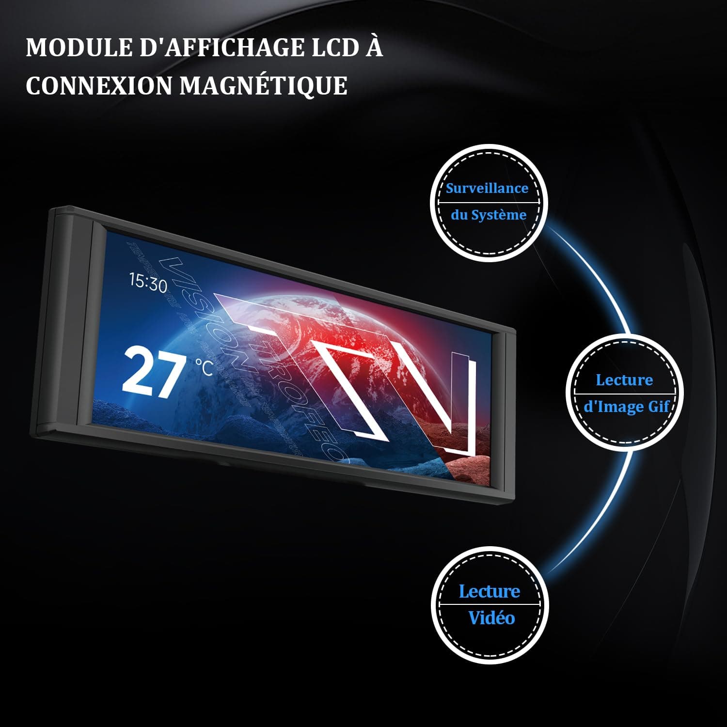THERMALRIGHT Trofeo Vision LCD Schwarz 6,86 Zoll magnetisches IPS-Gehäuse Wasserkühlung Display, 1280x480 Auflösung, endlose Themen zum Anpassen 6.86-in Black Bild 5