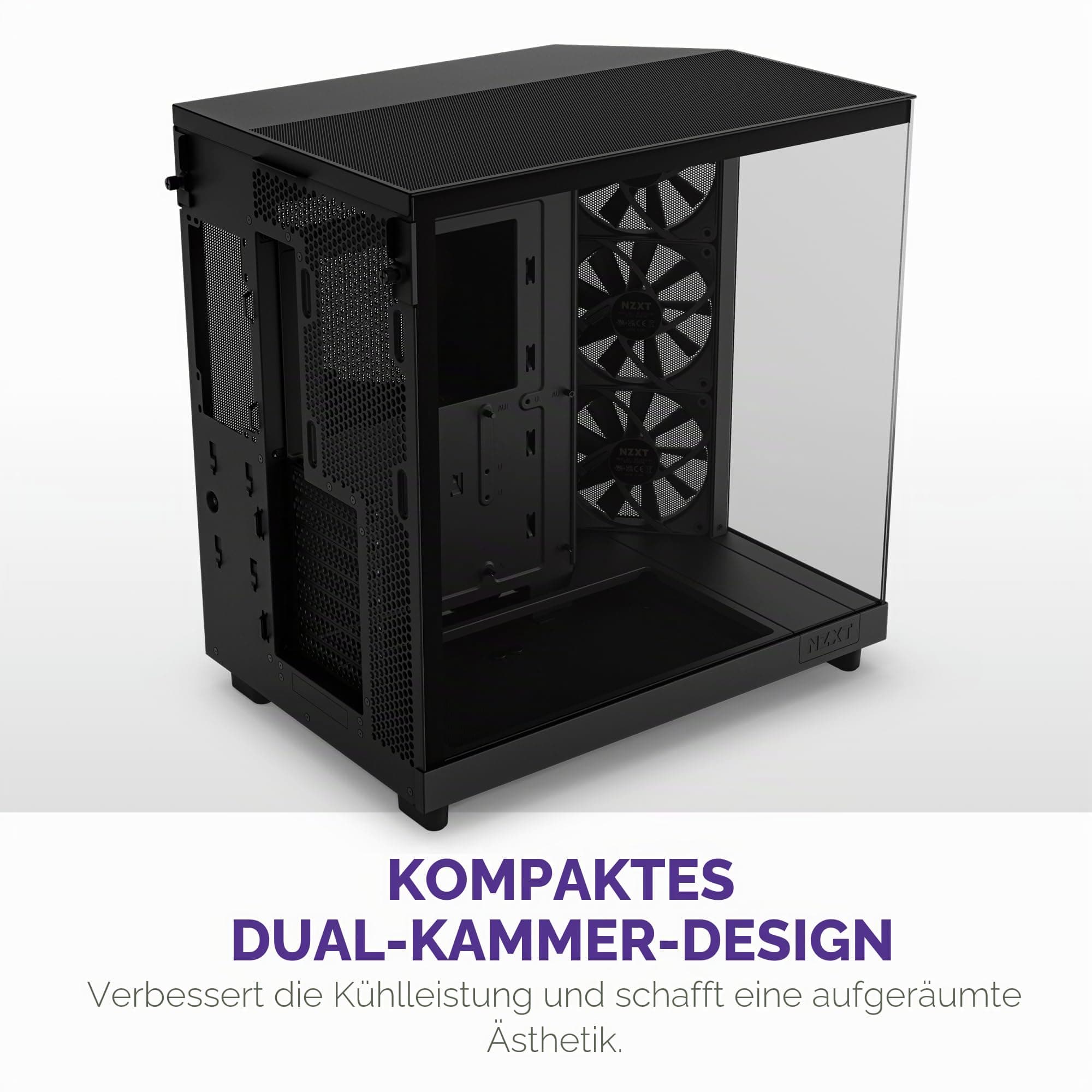 NZXT H6 Flow , CC,H61FB,01 , Kompaktes Mid,Tower Gehäuse mit zwei Kammern , Glaspaneele mit Panoramablick , Hochleistungs,Airflow,Panels , Inklusive 3 x 120 mm , Lüfter , Schwarz Bild 5