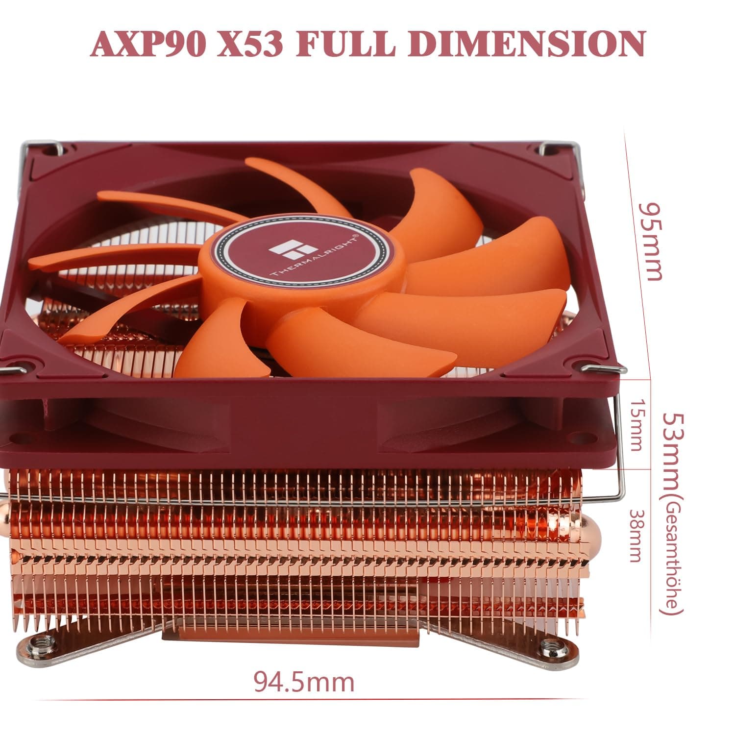 Thermalright AXP90-X53 Full Low Profile ITX CPU Luftkühler, 53mm Höhe, TL-9015R Slim PWM Lüfter, AGHP Technologie, für AMD AM4 AM5 / Intel 1700/1150 / 1151/1155 / 1156/1200 (reine Kupferversion) AXP90 X53 Full 53mm Bild 3