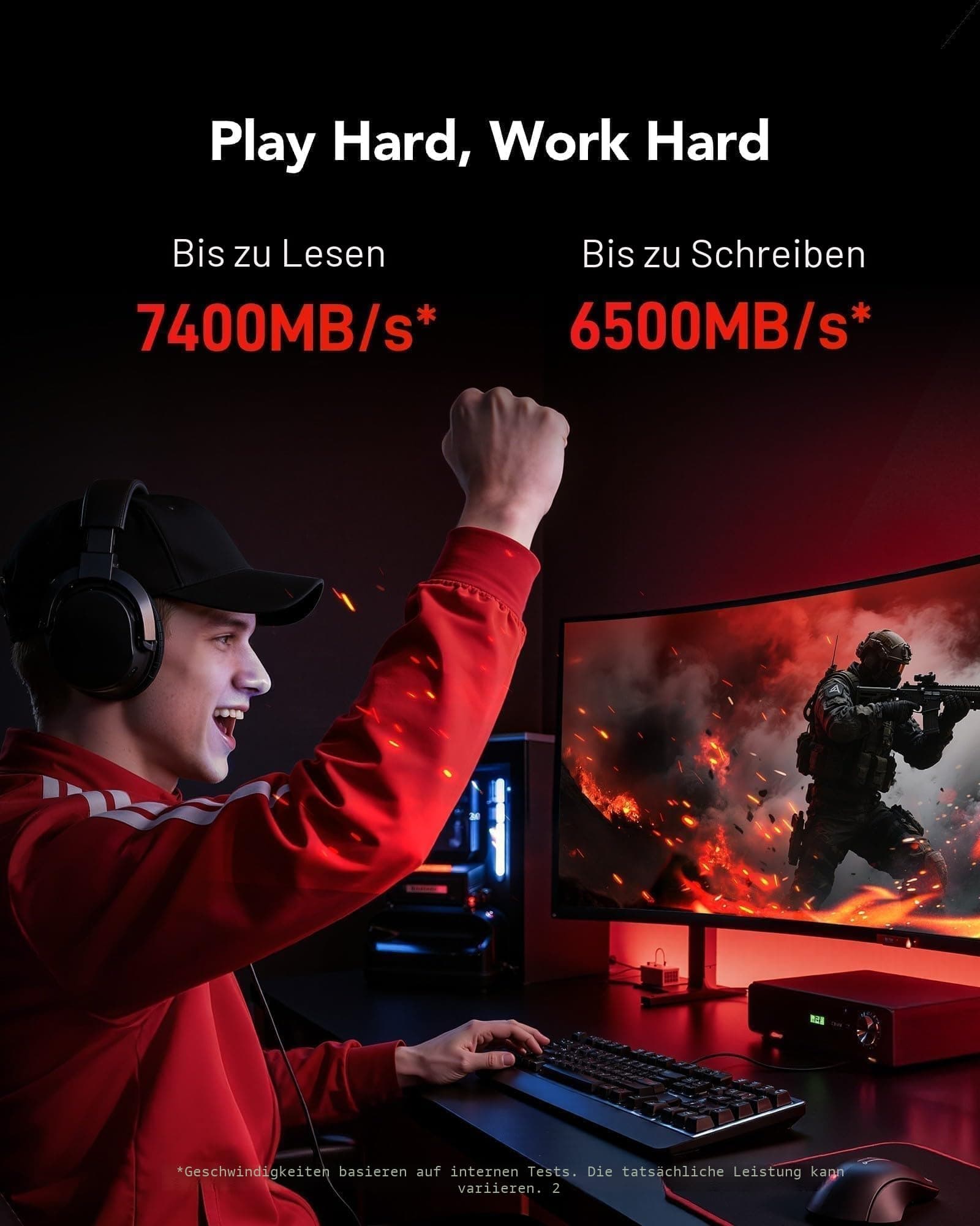 Lexar ARES 2TB SSD, M.2 2280 PCIe Gen4x4 1.4 interne NVMe-SSD. Bis 7.400 MB/s Lesen & 6.500 MB/s Schreiben. Für PS5, PC, Laptop, Gamer, Gestalter, Fachkräfte. Bild 5