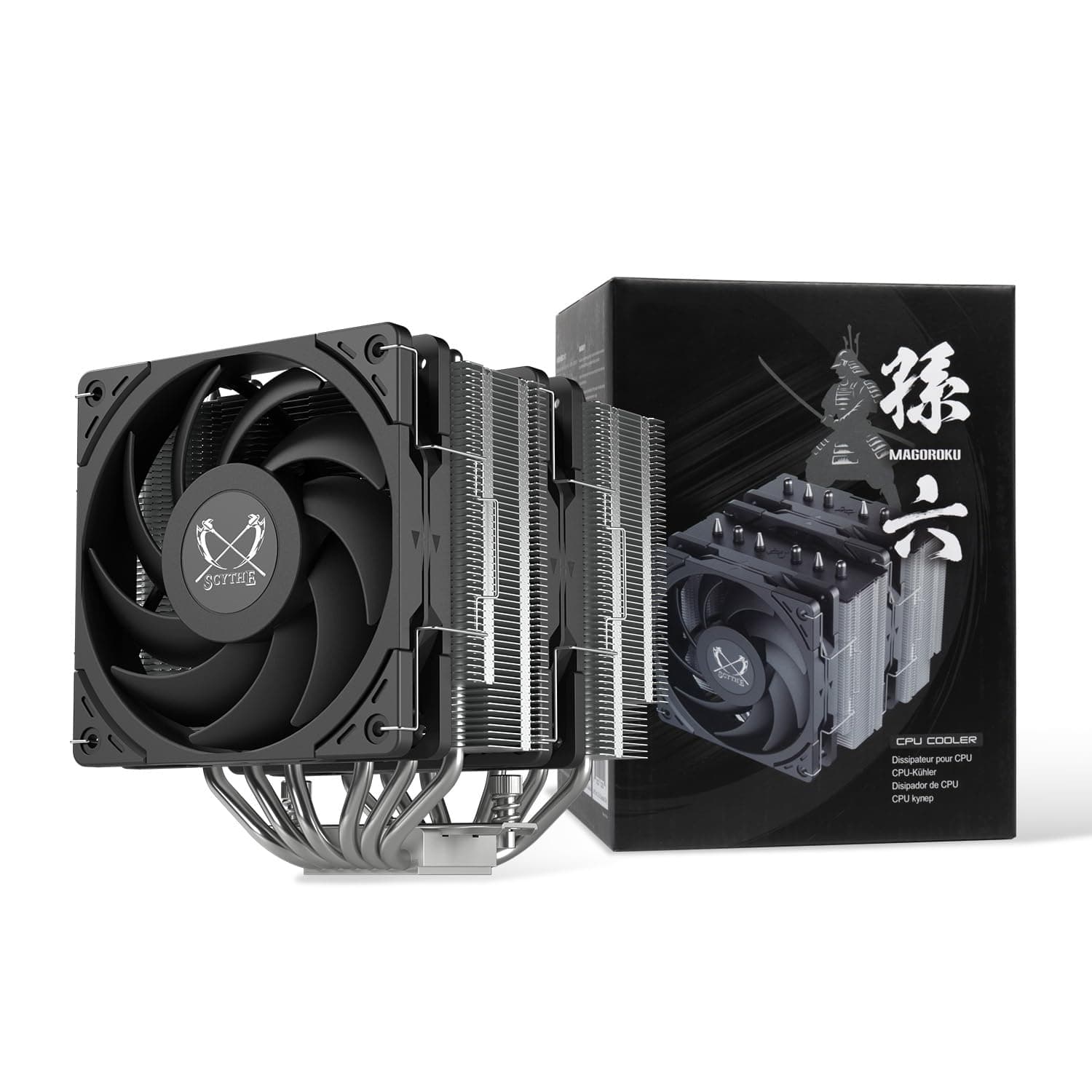 Scythe Magoroku Dual-Tower-CPU-Luftkühler mit zwei Lüftern, unterstützt Intel LGA1700, LGA1151, AMD AM5 und AM4, 120 mm Breite, 6 x 6 mm Heatpipes zur Wärmeabfuhr, leise Lüfter, 370k Stunden MTTF