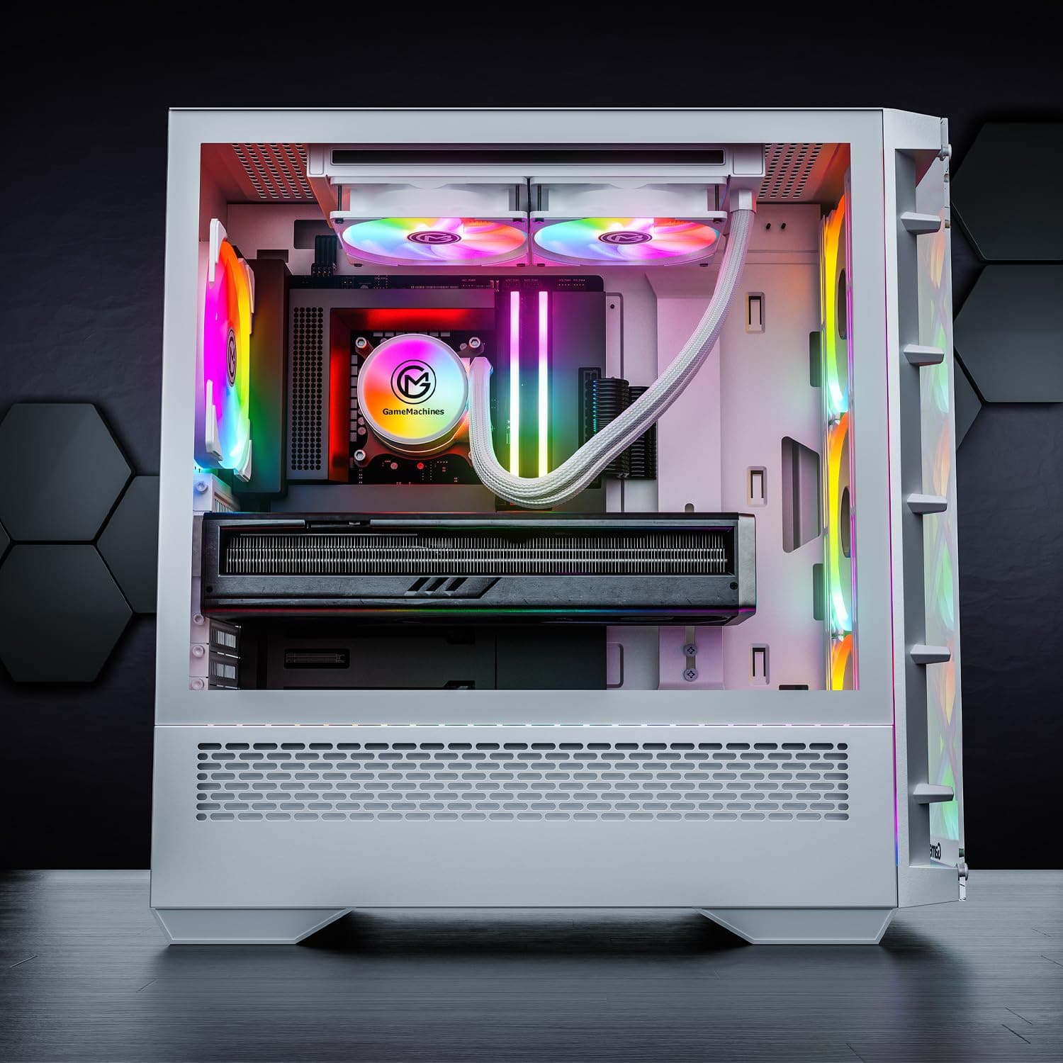 GameMachines Element, Snow Edition, ATX PC Gaming Gehäuse, inklusive 3 A-RGB Lüfter Element Weiß Bild 6