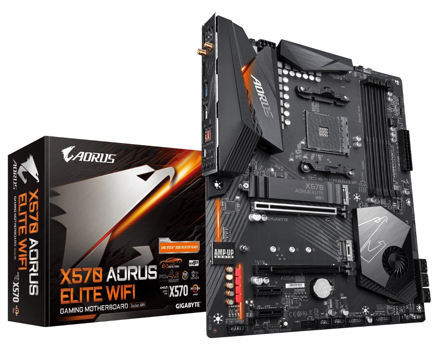GIGABYTE X570 AORUS Elite Wi-Fi (AMD Ryzen 3000/X570/ATX/PCIe4.0/DDR4/Intel Dual Band 802.11AC Wi-Fi/Front USB Type-C/RGB Fusion 2.0/M.2 Thermal Guard/Gaming Motherboard) Bild 2
