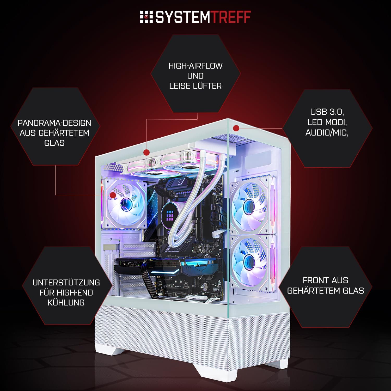 SYSTEMTREFF High-End Gaming PC weiß Intel Core i9-12900KF 8x5.2GHz | Nvidia RTX 5070 12GB | 1TB M.2 NVMe | 32GB DDR5 RAM | Windows 11 | Desktop Computer Rechner für Gamer, Zocker & Streamer Bild 3