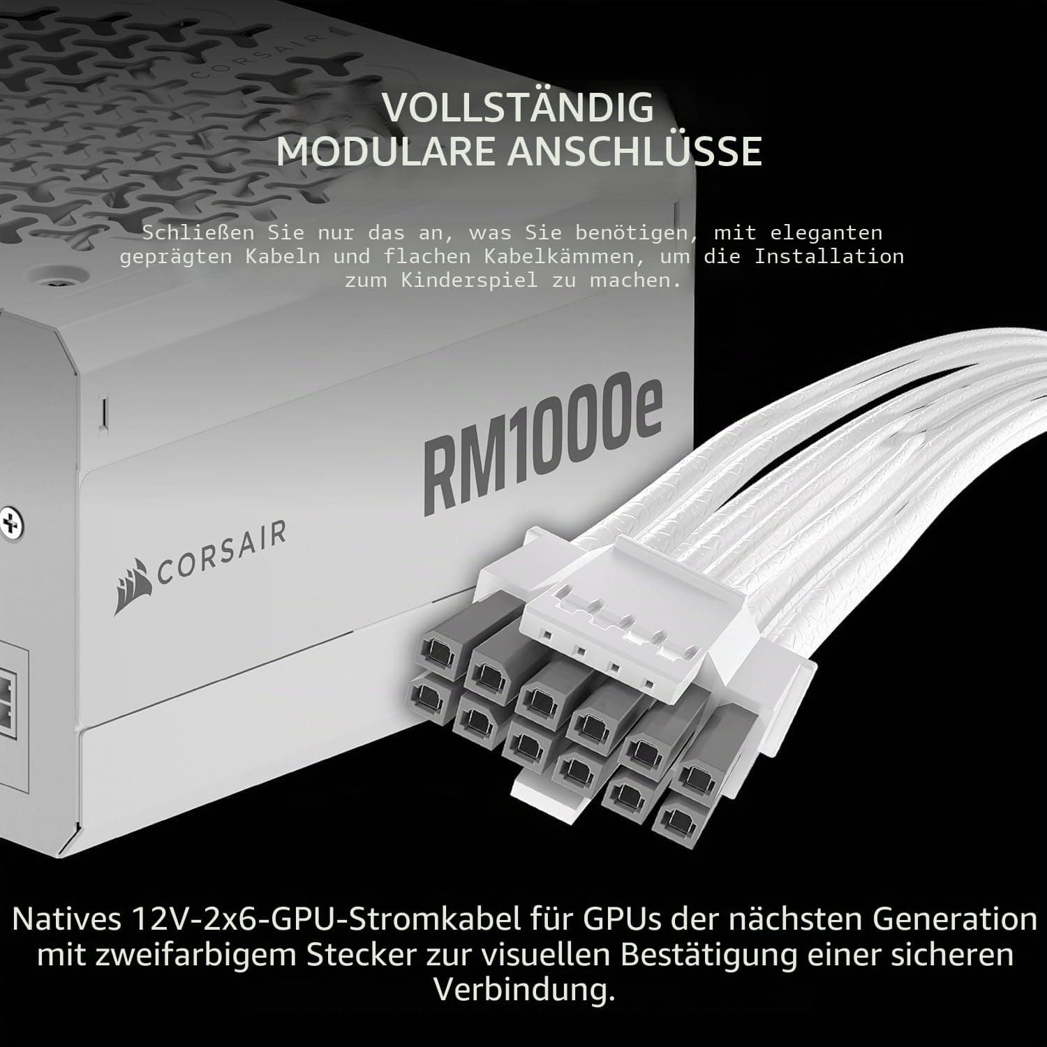 Corsair RM1000e (2025) Vollmodulares Low-Noise ATX-Netzteil mit 12V-2x6-Kabel - ATX 3.1 & PCIe 5.1 konform, Cybenetics Gold Effizienz, 105°C bewertete Kondensatoren, moderner Standby-Modus, Weiß RMe (2025) 1000 Watts weiß Bild 6