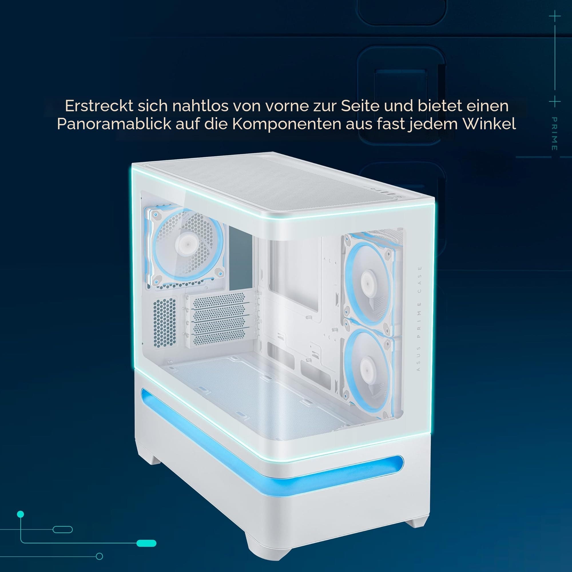 ASUS Prime AP202 ARGB White mATX PC Gehäuse (gebogenes Panorama Glaspanel, Aura Sync ARGB, GPU bis zu 420 mm, Installation von bis zu neun 120-mm-Lüftern, patentiertes Airflow-Design, Slot-Vent, Weiß) Bild 3