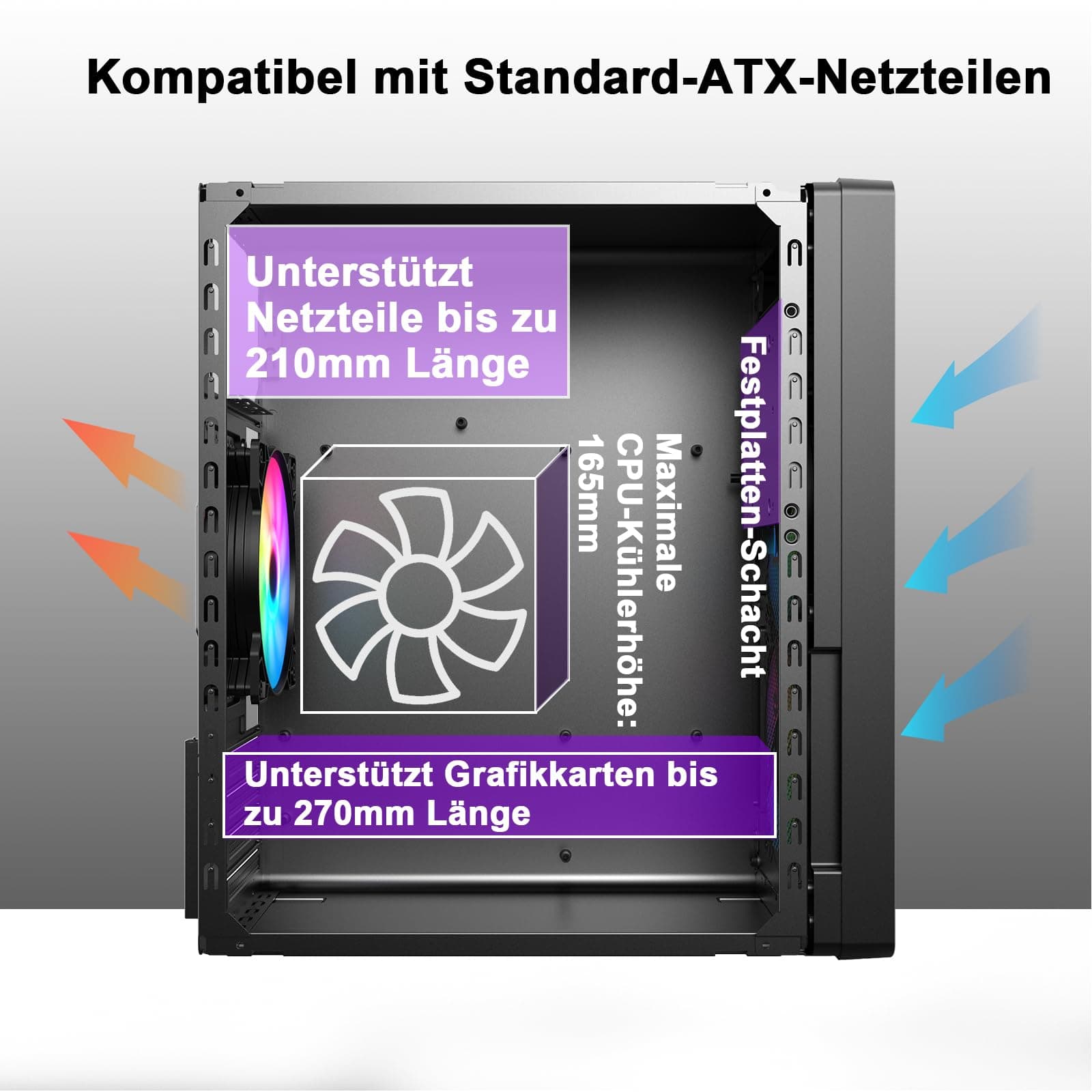 Micro-ATX PC-Gehäuse Mini-Tower SPCC 0,8mm ohne Lüfter Kompaktgehäuse MATX/Mini-ITX Home-Office kühlbar HDD/SSD Halter pc case Bild 5