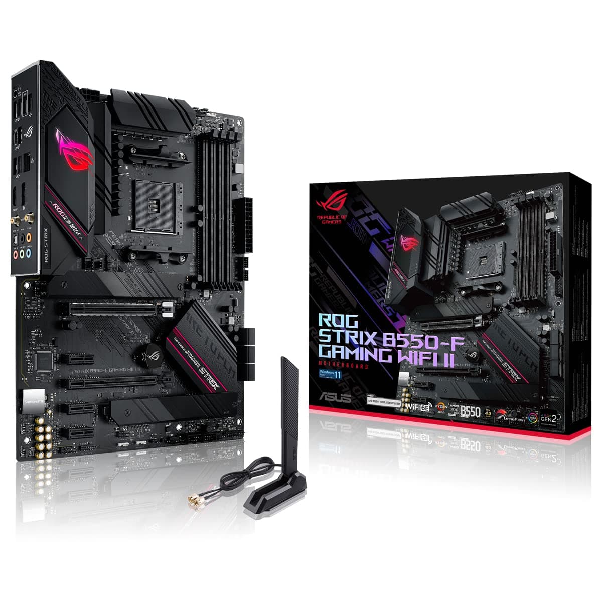 ASUS ROG Strix B550-F Gaming WI-FI II Mainboard Sockel AMD AM4 (AMD B550, ATX, PCIe 4.0, WiFi 6E, SATA 6Gbit/s, USB 3.2 Gen 2, Aura Sync, Two-Way AI Noise Cancelation) Bild 2