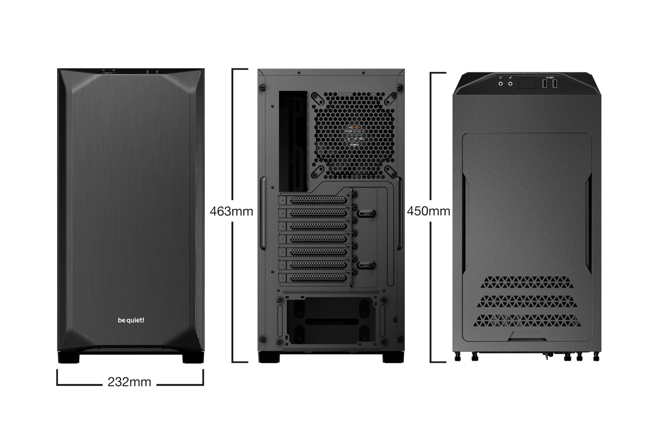 be quiet! Pure Base 500 Black, PC-Gehäuse, 2X Pure Wings 2 140mm Lüfter, Airflow und Silence optimierte Topcover, Radiatoren bis 360mm, BG034 Bild 3