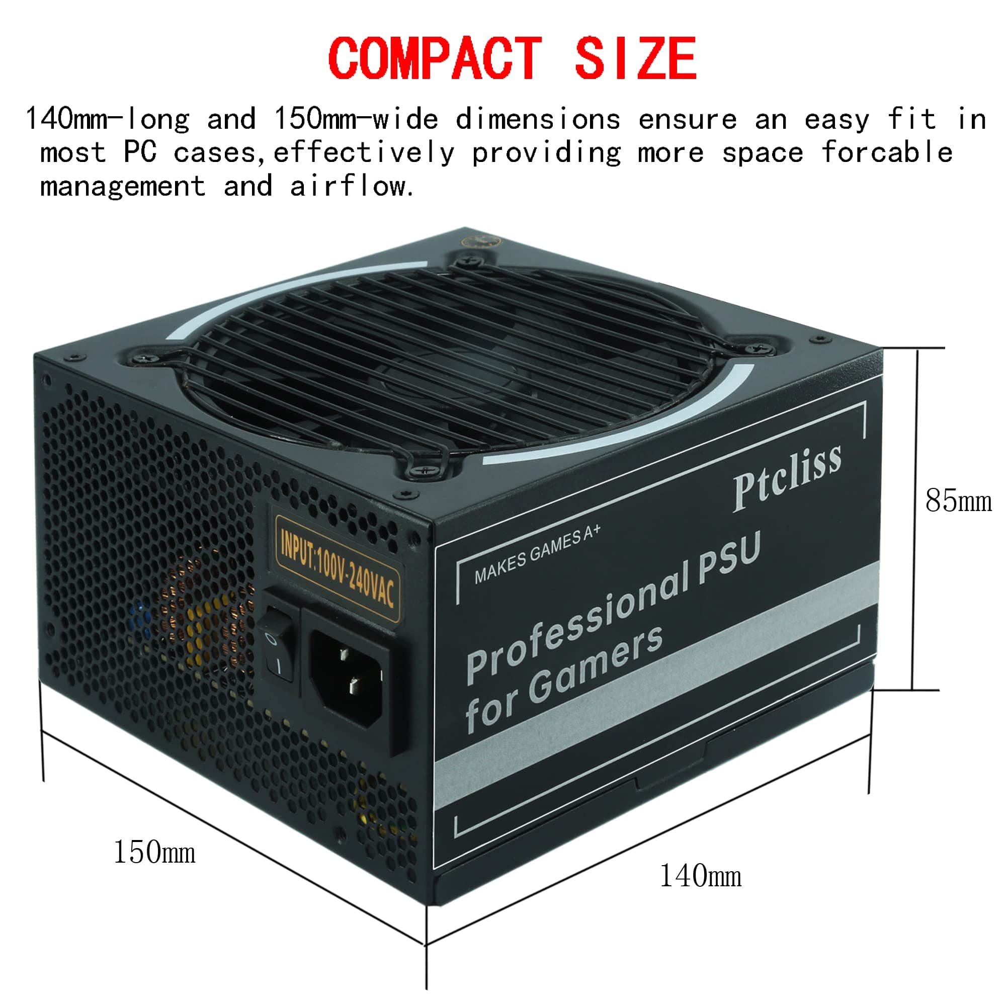 550 W GD550S ATX Gaming PC Power Supply 80+ Bronze PSU Nicht-modulares Netzteil flache schwarze Kabel Bild 7