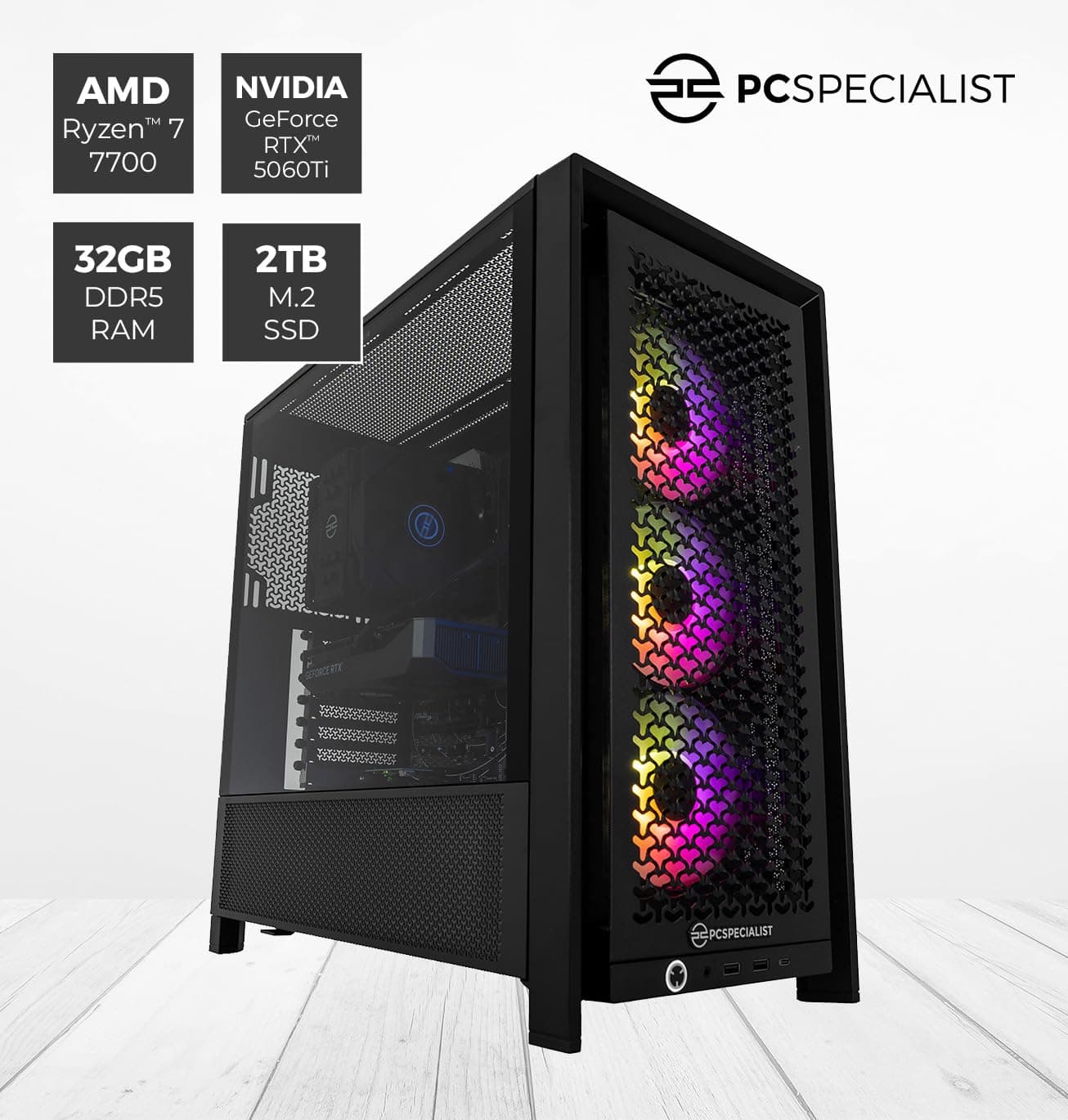PCSpecialist Pro Gaming PC - AMD Ryzen 7 7700 3,80 GHz 8-Core, 32 GB DDR5 RAM, 8 GB GEFORCE RTX 5060 Ti, 2TB M.2 SSD, Windows 11 Ryzen 7 7700 RTX 5060 Ti Bild 3