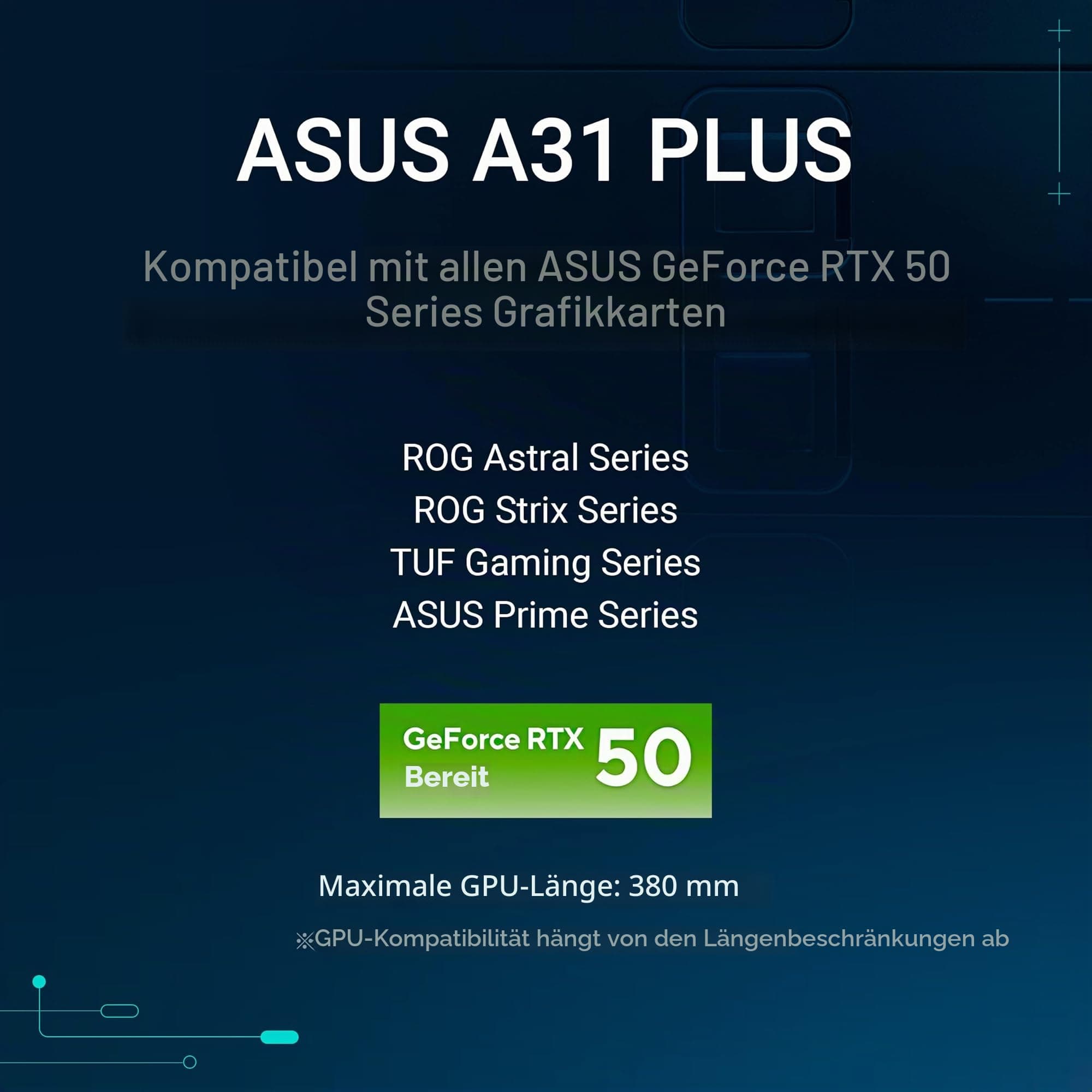 ASUS A31 Plus TG ARGB Black ATX PC Gehäuse (vorinstallierte ARGB-Lüfter, Frontpanel aus Glas, kompatibel mit Mainboards mit versteckten Anschlüssen, 360-mm-Radiatoren, 380-mm-Grafikkarten, schwarz) Bild 3