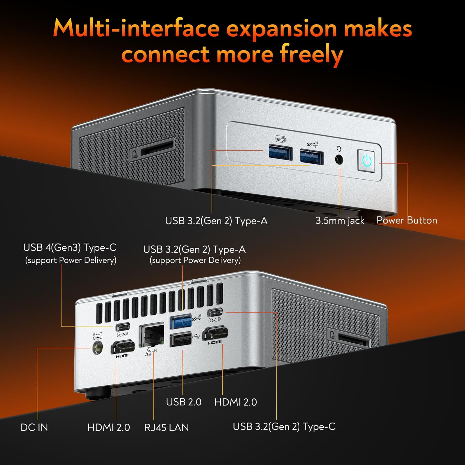 GEEKOM AI Mini PC AE8, Windows 11 Pro Mini Computer,mit AMD Ryzen 9 8945HS (bis zu 5,2 GHz), 32GB DDR5 5600MHz+1TB SSD Mini PC Gaming, AMD Radeon 780M/USB 4.0/WiFi 6E/BT5.2 für Home/Office/Gaming R9 8945HS(32+1) Bild 8