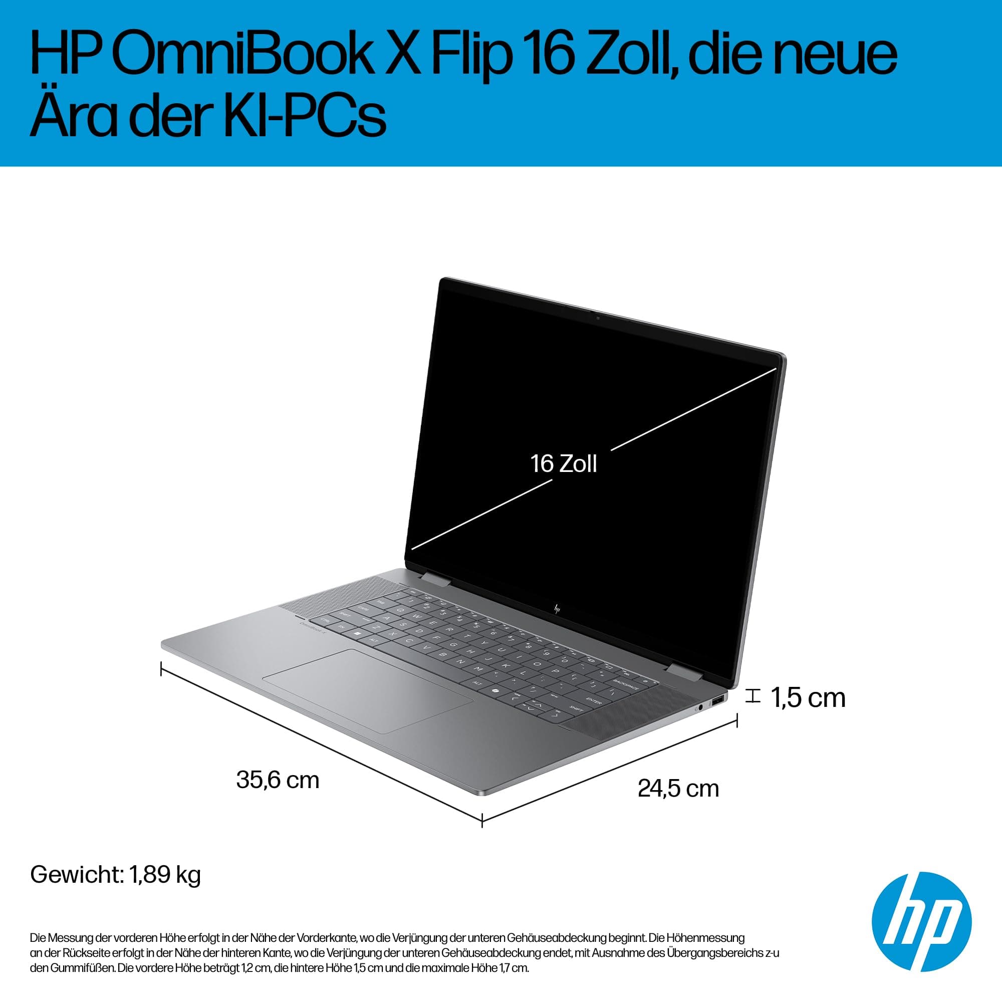 HP OmniBook X Flip 2in1 Next Gen AI Laptop | AMD Ryzen AI 5 340 (6C) | dedizierte NPU für KI | 50 NPU Tops | Copilot+ PC | 16" WUXGA 1920x1200 Touchscreen | 16GB | 512GB SSD | Win11 | QWERTZ | Silber AMD Ryzen AI 5 340 512 GB SSD Bild 5